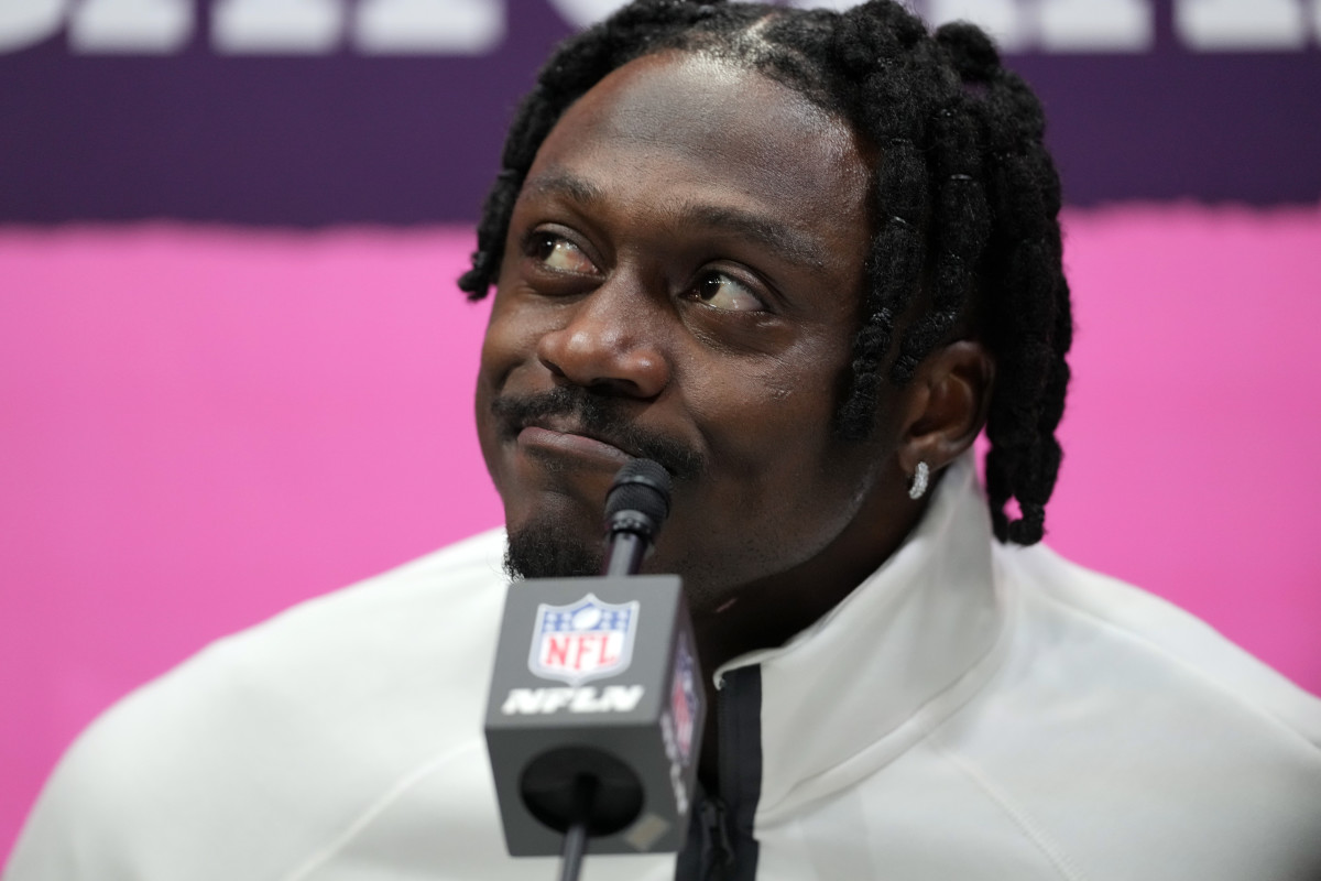 Philadelphia Eagles wide receiver A.J. Brown speaks during Super Bowl LIX Opening Night at Ceasars Superdome.