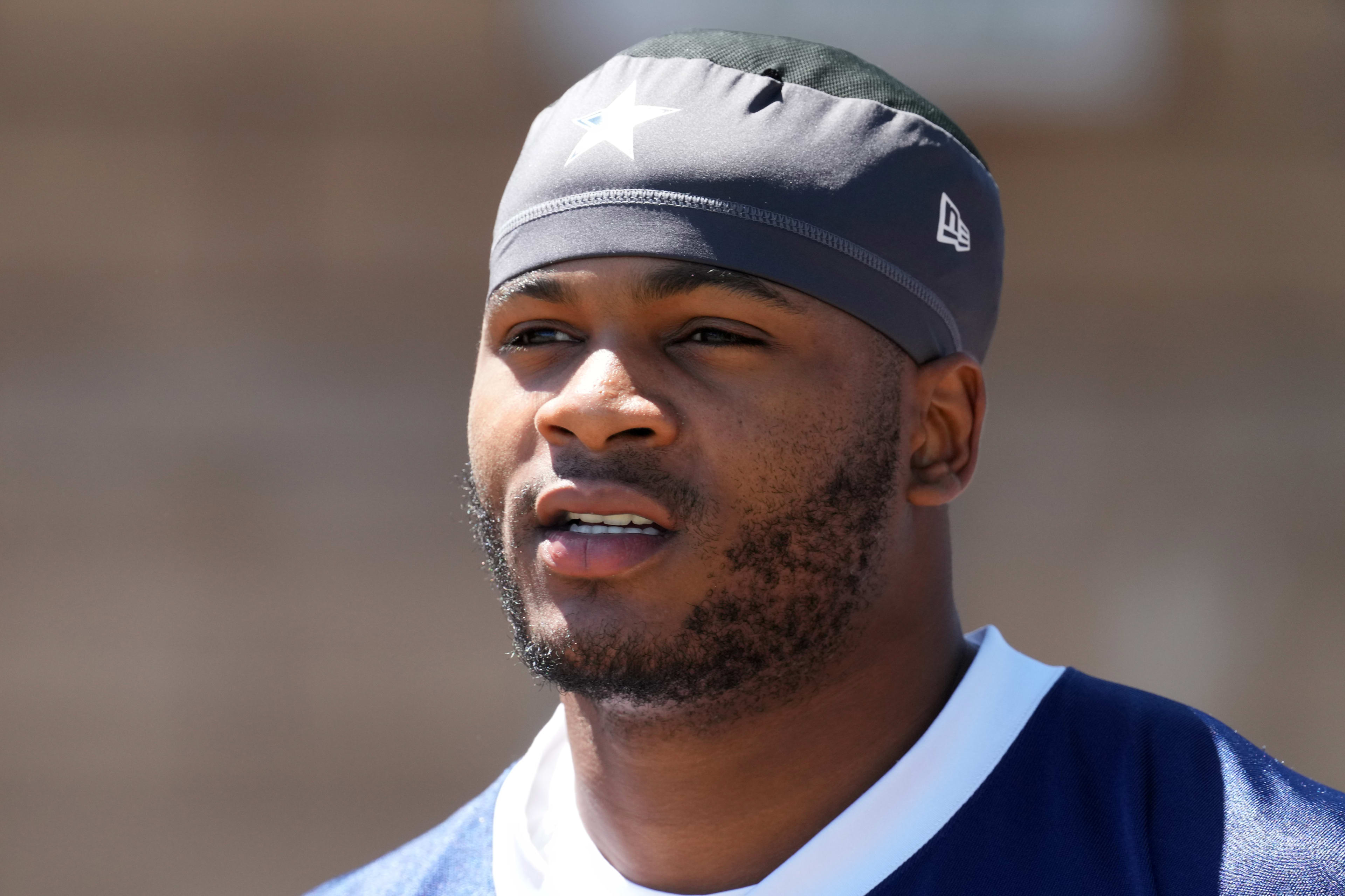 Jul 27, 2023; Oxnard, CA, USA; Dallas Cowboys defensive end Sam Williams during training camp at Marriott Residence Inn-River Ridge Playing Fields.