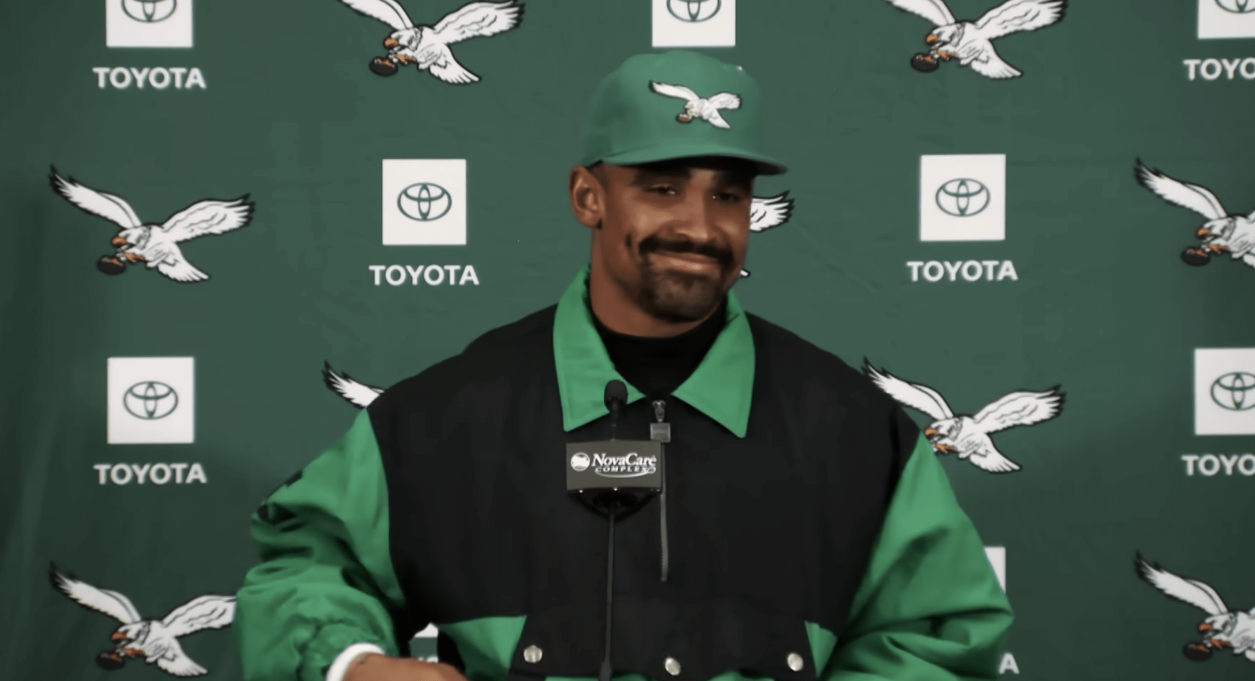 Philadelphia Eagles quarterback Jalen Hurts speaks to media ahead of Week 8 matchup vs New York Giants