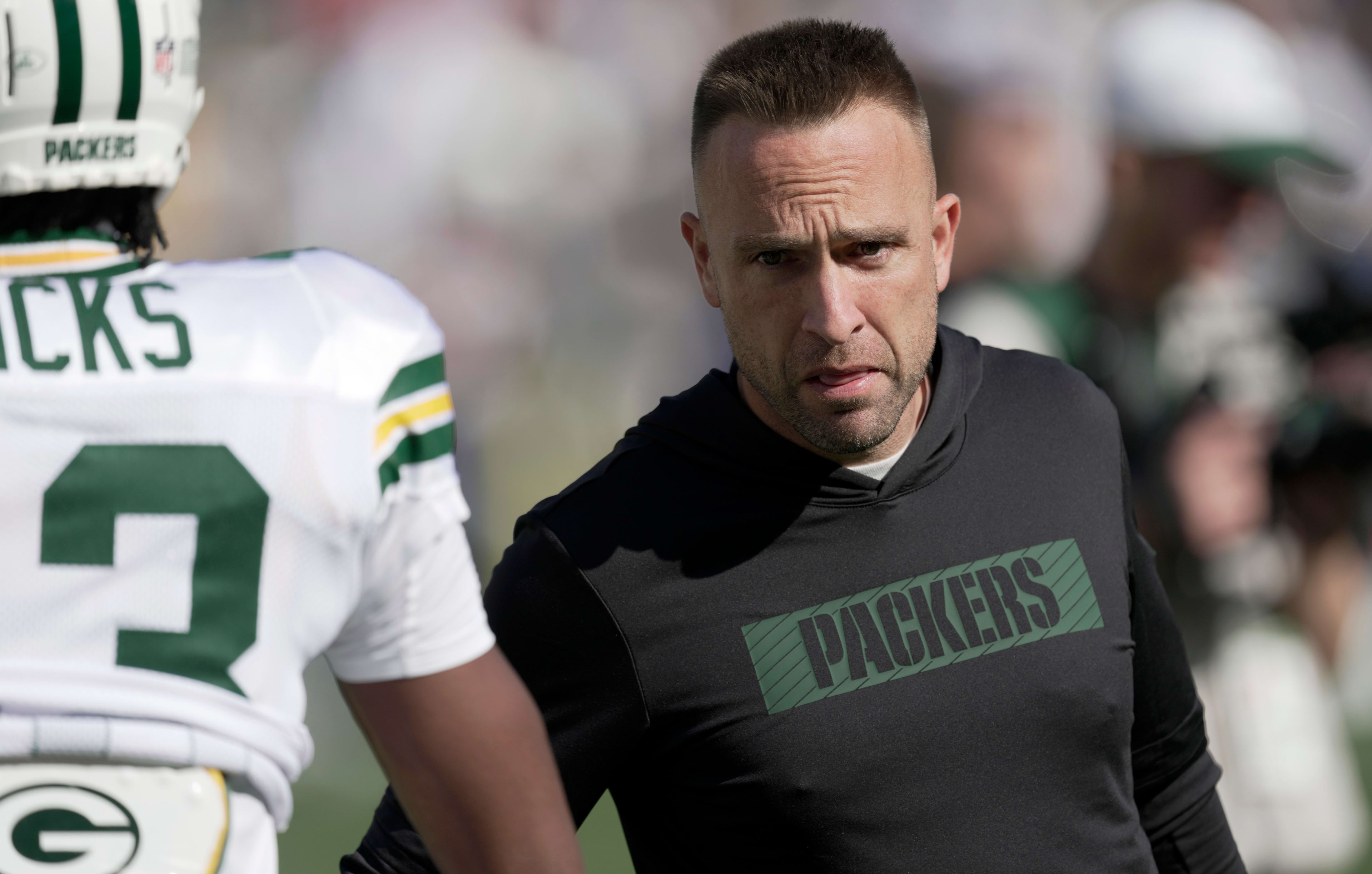Green Bay Packers defensive coordinator Jeff Hafley is shown before their game against the Houston Texans Sunday, October 20, 2024 at Lambeau Field in Green Bay, Wisconsin.