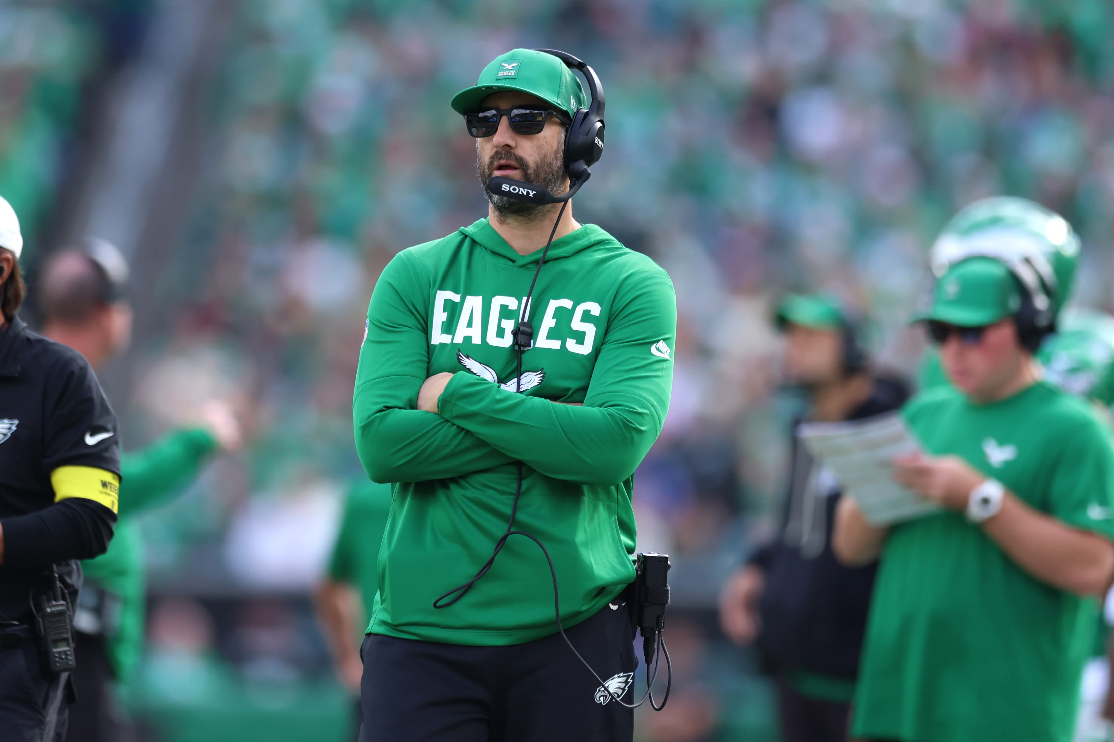 Philadelphia Eagles head coach Nick Sirianni looks on in the second quarter against the New York Giants at Lincoln Financial Field.