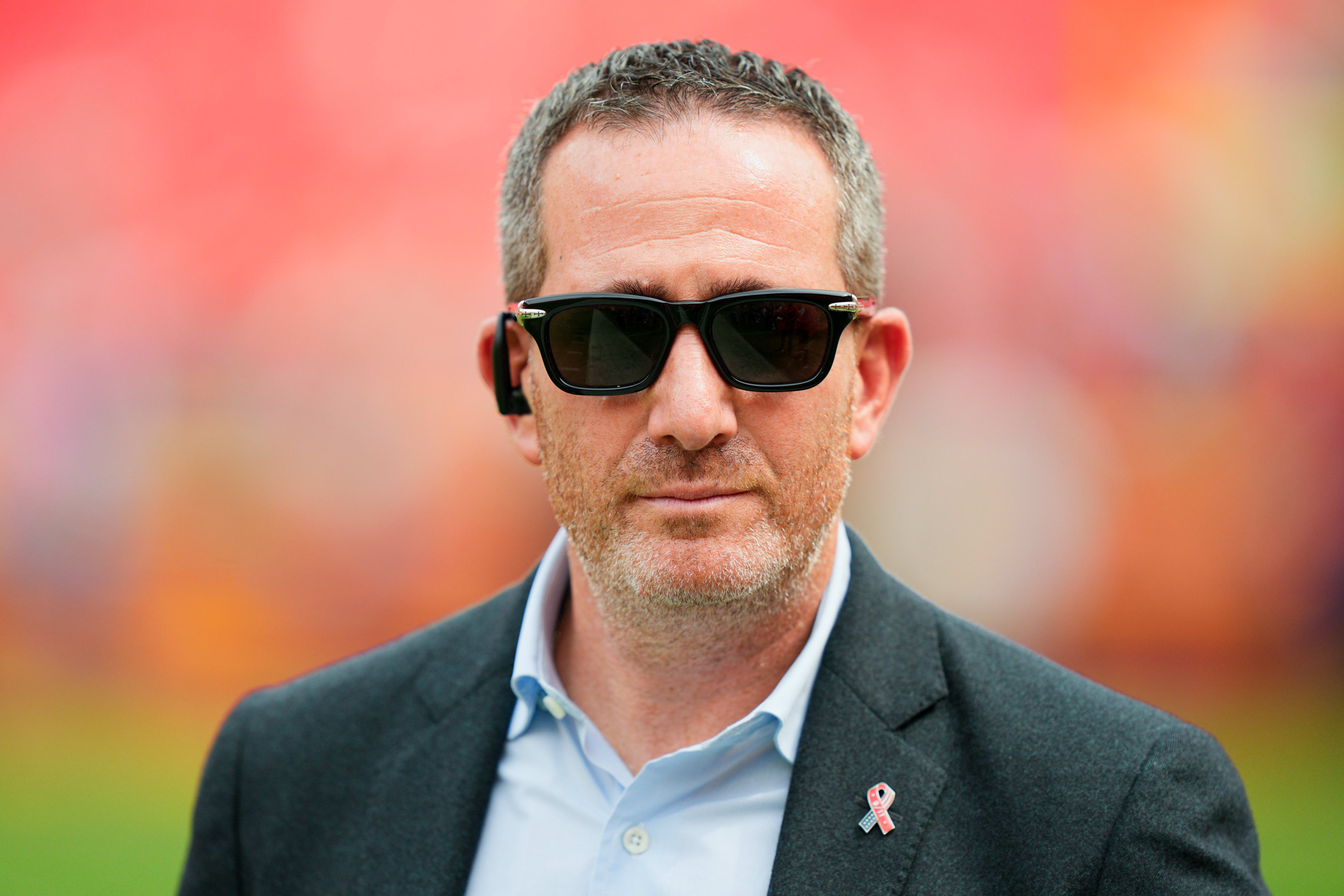 Sep 14, 2025; Kansas City, Missouri, USA; Philadelphia Eagles general manager Howie Roseman looks on prior to the game between the Kansas City Chiefs and the Philadelphia Eagles at GEHA Field at Arrowhead Stadium. Mandatory Credit: Jay Biggerstaff-Imagn Images