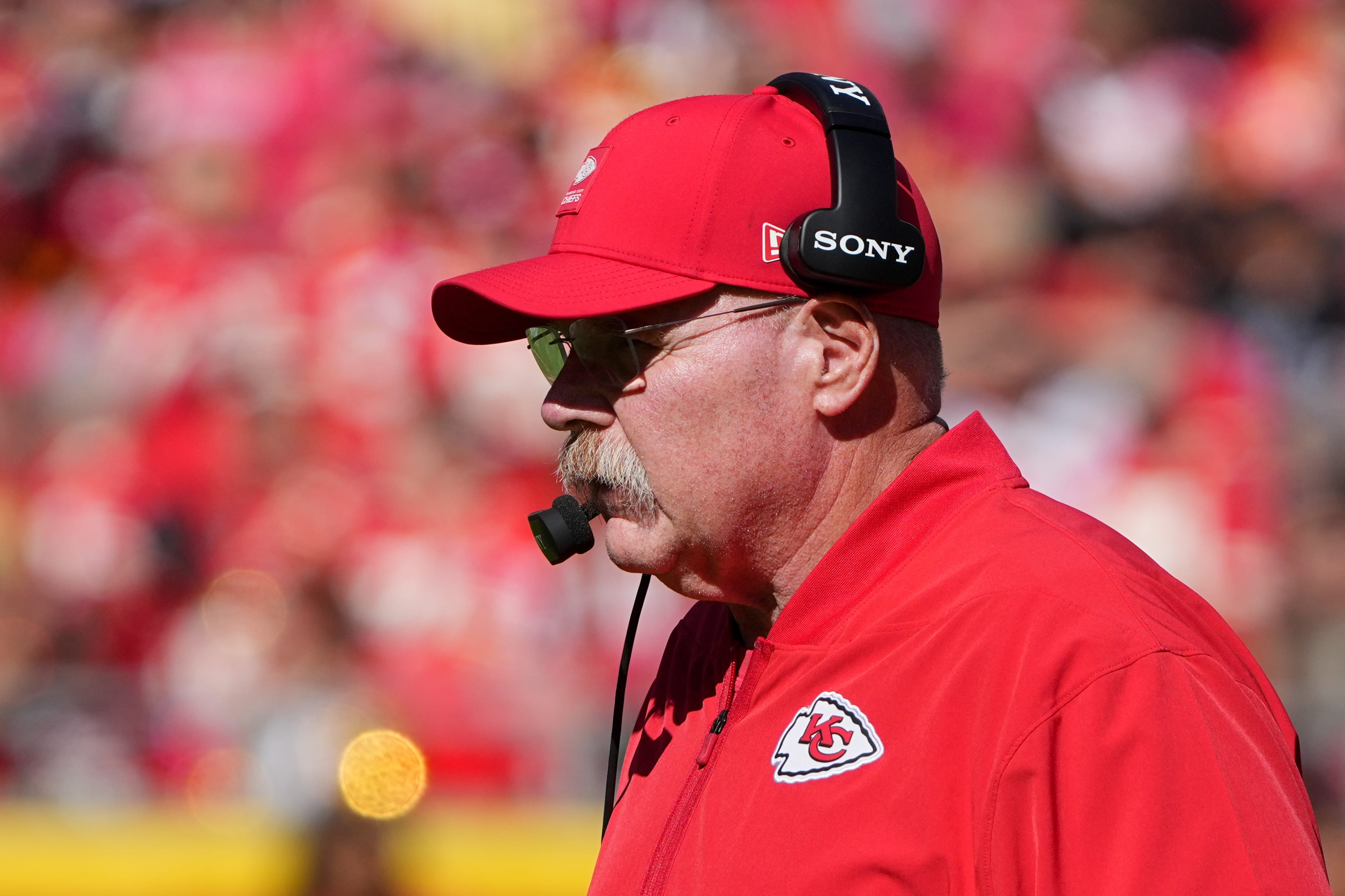 Kansas City Chiefs head coach Andy Reid looks on during the third quarter of the game against the Las Vegas Raiders