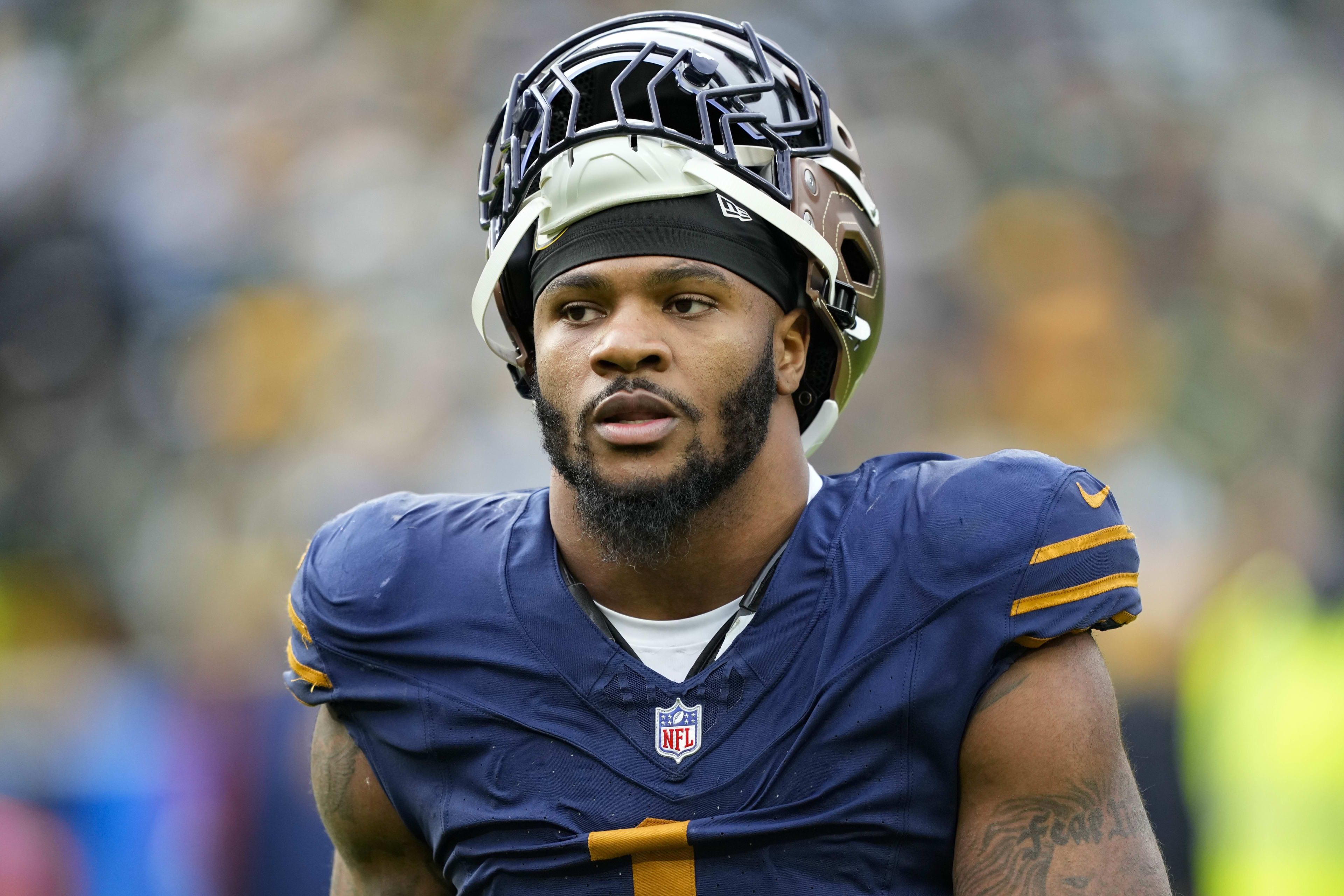 Nov 2, 2025; Green Bay, Wisconsin, USA; Green Bay Packers defensive end Micah Parsons (1) following the game against the Carolina Panthers at Lambeau Field.