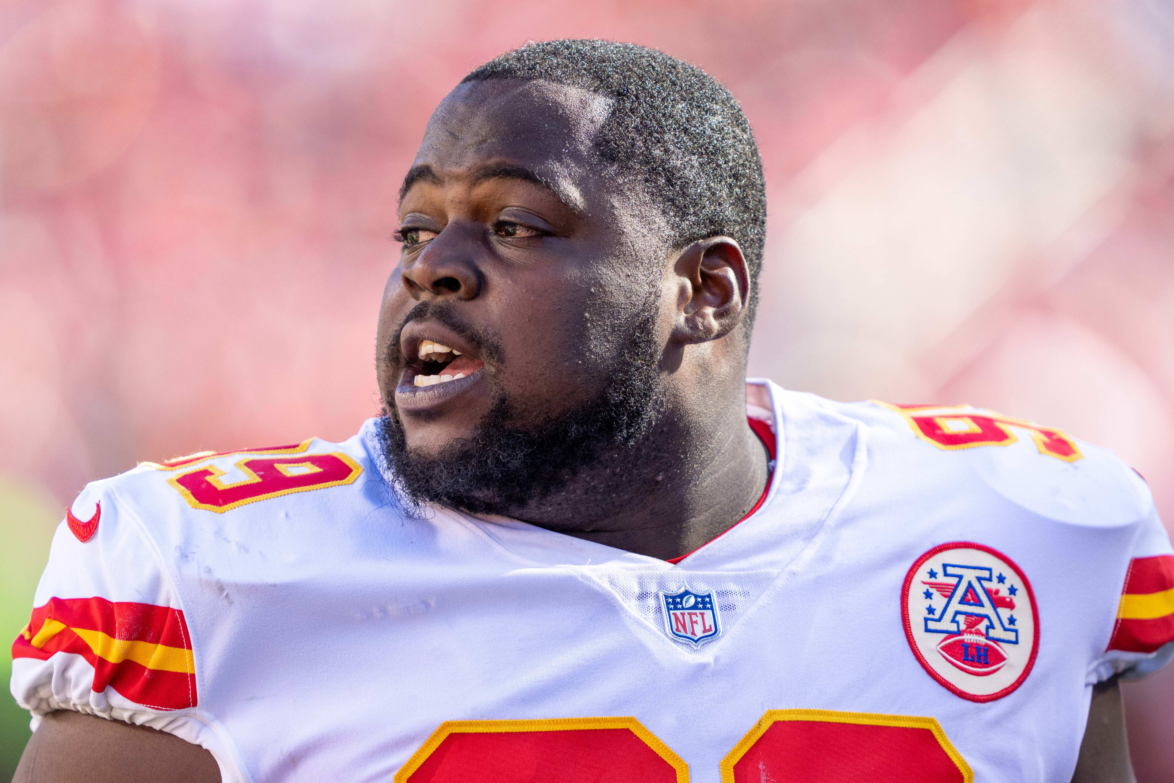 October 23, 2022; Santa Clara, California, USA; Kansas City Chiefs defensive tackle Khalen Saunders (99) during halftime against the San Francisco 49ers at Levi’s Stadium.