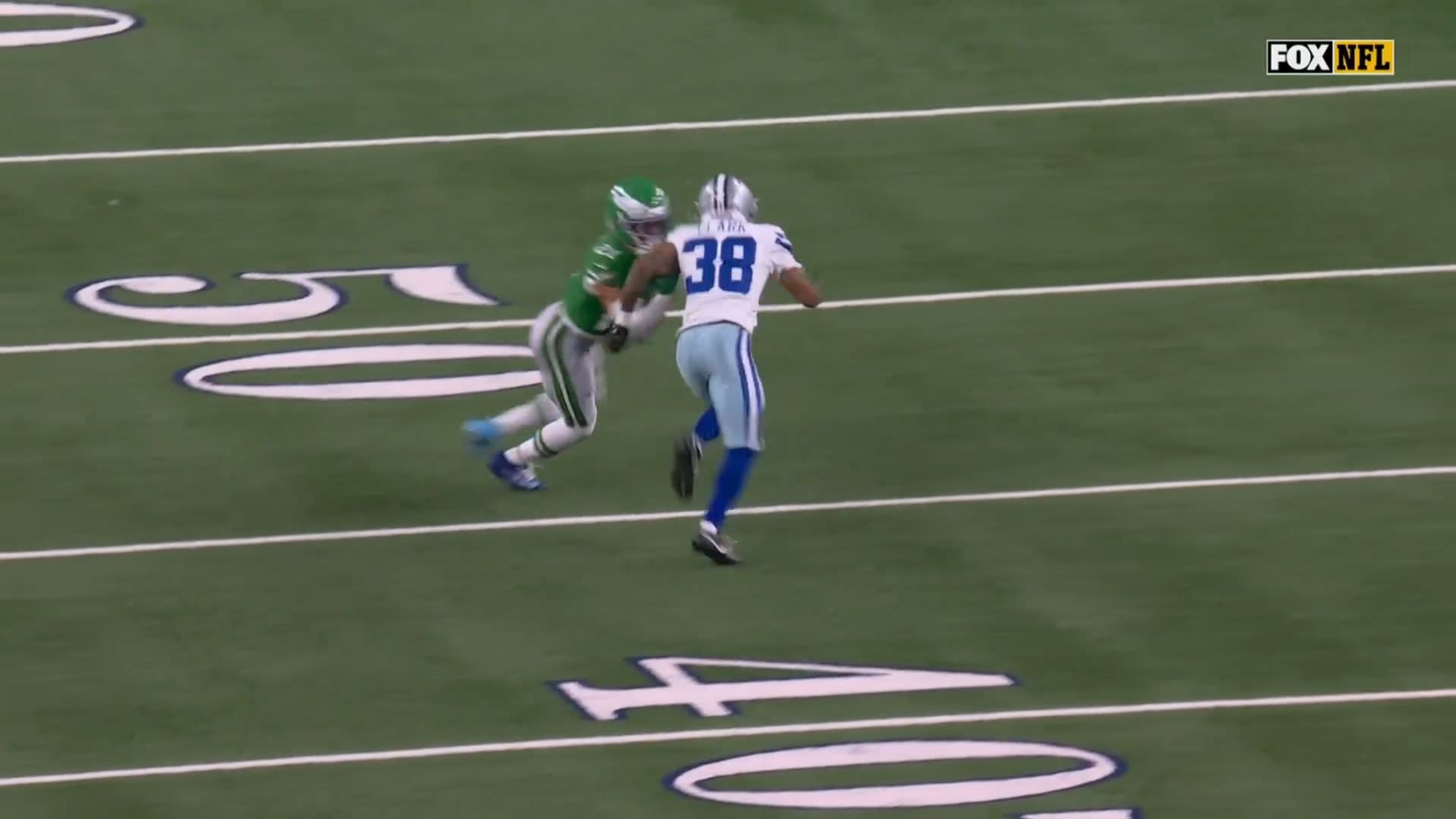 Dallas Cowboys S Alijah Clark on special punts before forcing a fumble.