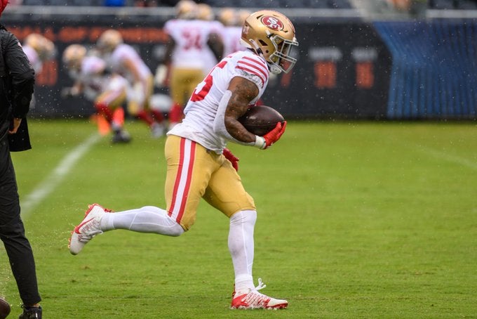San Francisco 49ers injury Elijah Mitchell Chicago Bears knee Week 1 NFL football running back RB jeff Wilson Deebo Samuel