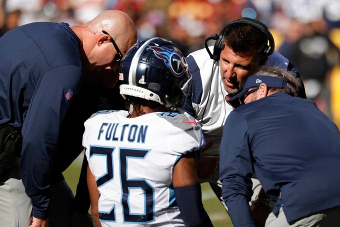 Tennessee Titans most injured team in NFL injuries record for most players used in season NFL football bye Harold Landry Taylor LEwan