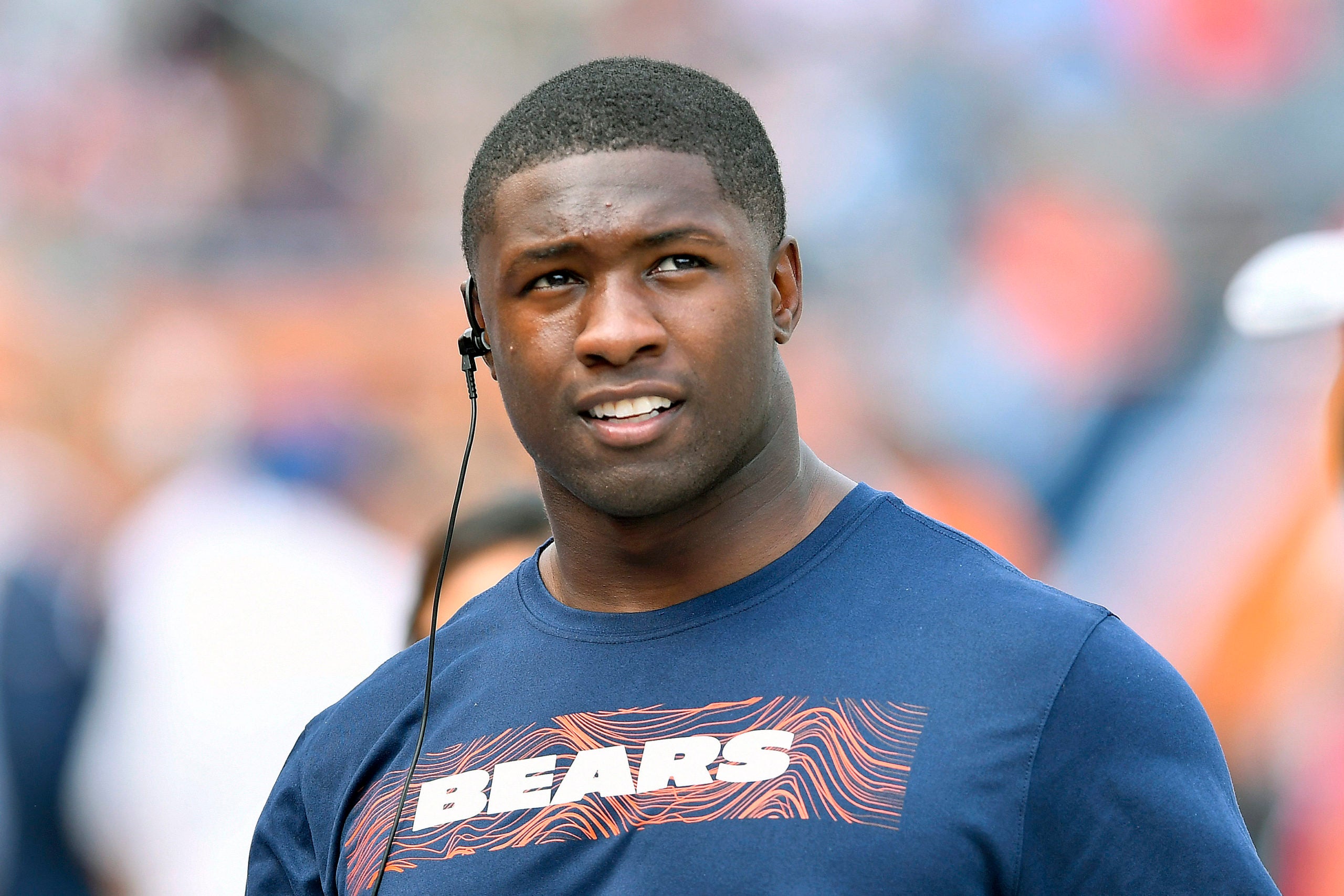Aug 25, 2018; Chicago, IL, USA; Chicago Bears linebacker Roquan Smith (58) is seen on the sideline during the second half of the game against the Kansas City Chiefs at Soldier Field. Mandatory Credit: Quinn Harris-USA TODAY Sports