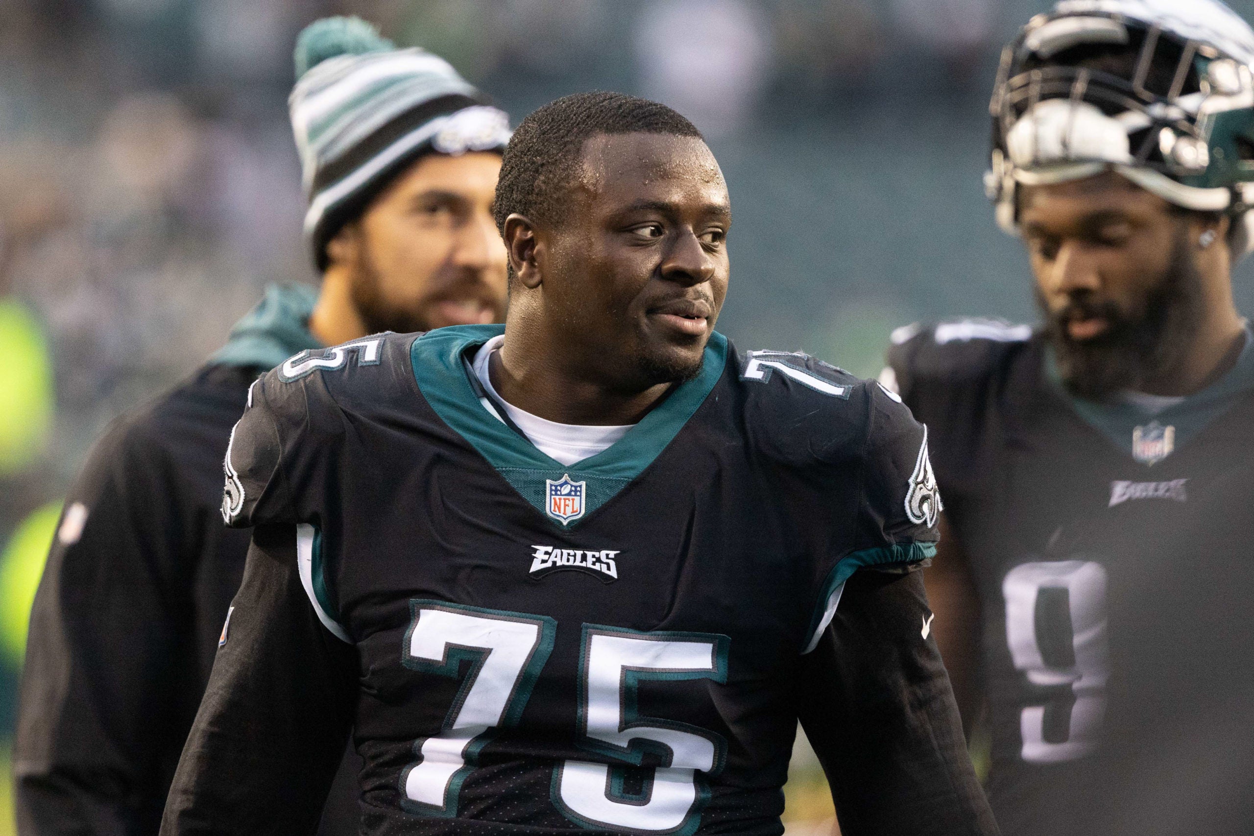 Philadelphia Eagles defensive end Tarron Jackson (75) in a game against the New Orleans Saints at Lincoln Financial Field.