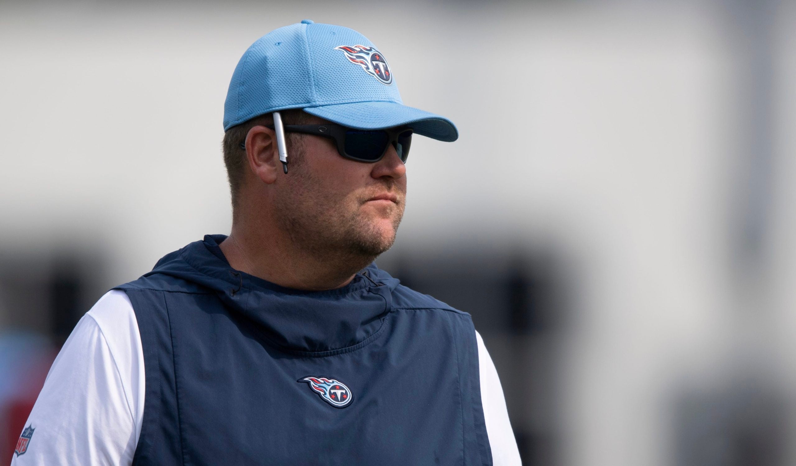 Tennessee Titans general manager Jon Robinson watches during a training camp practice at Saint Thomas Sports Park Friday, Aug. 6, 2021 in Nashville, Tenn. Nas 0806 Titans Camp 015