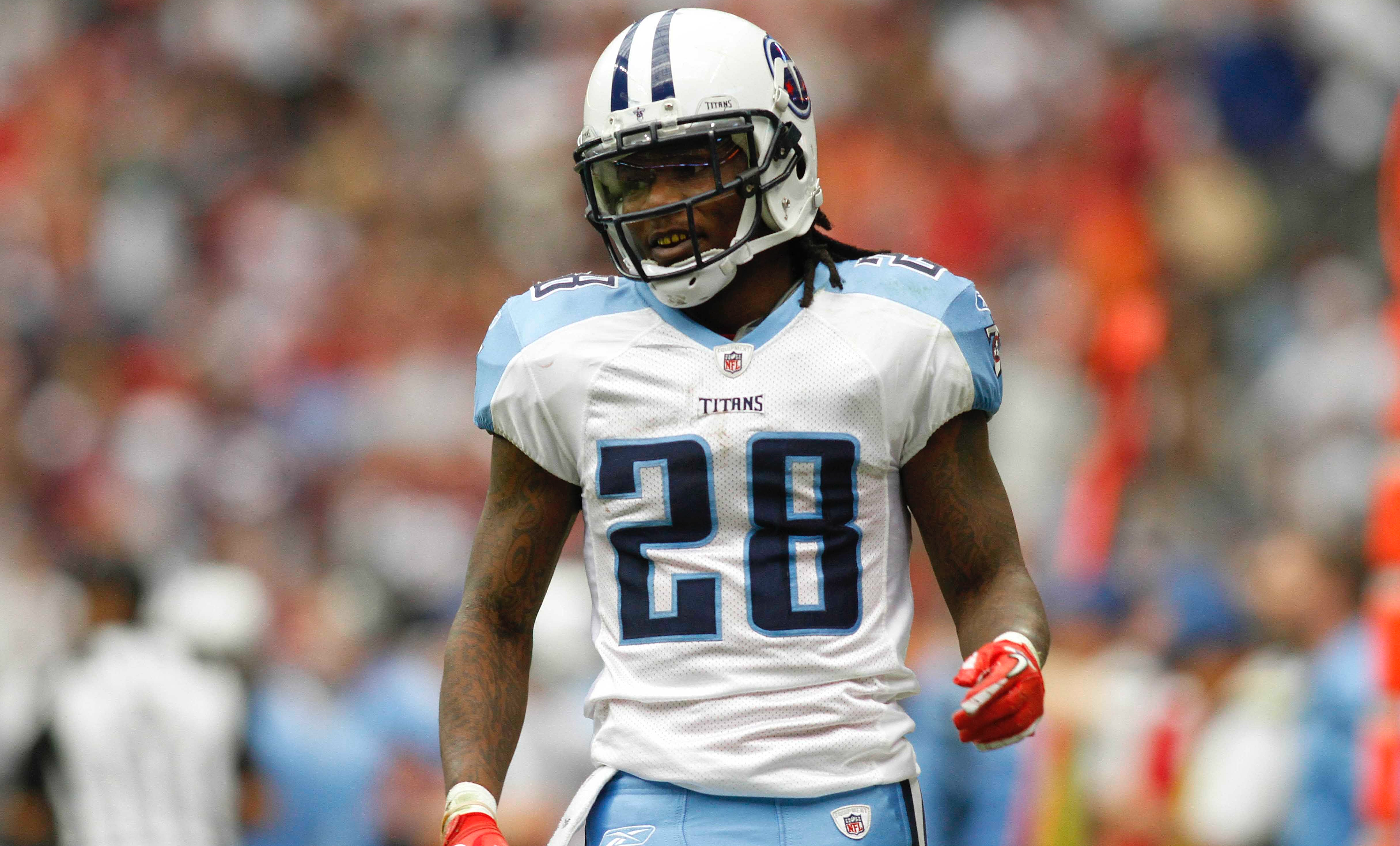 Jan 1, 2012; Houston, TX, USA; Tennessee Titans running back Chris Johnson (28) in action against the Houston Texans in the second quarter at Reliant Stadium. Mandatory Credit: Brett Davis-USA TODAY Sports