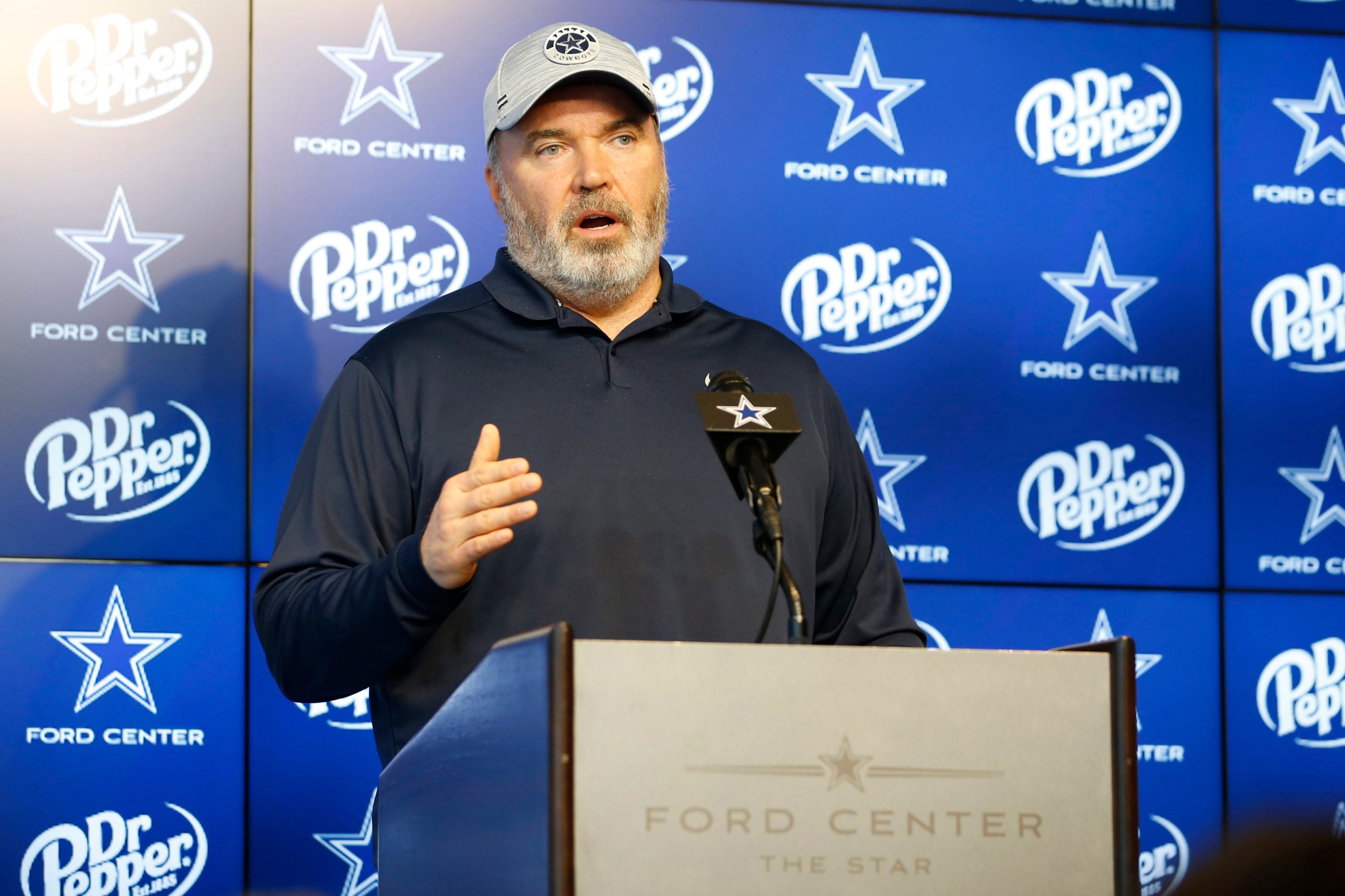 Jun 14, 2022; Arlington, Texas, USA; Dallas Cowboys head coach Mike McCarthy talks to the media during a press conference at the Ford Center at the Star Training Facility in Frisco, Texas. Mandatory Credit: Tim Heitman-USA TODAY Sports