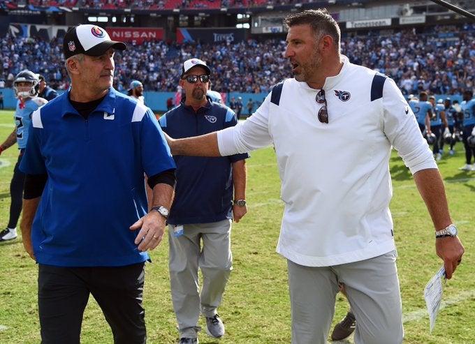 Tennessee Titans Mike Vrabel Frank Reich fired hire offensive coordinator head coach Indianapolis Colts Jim Irsay Jeff Saturday NFL football news Todd Downing OC HC
