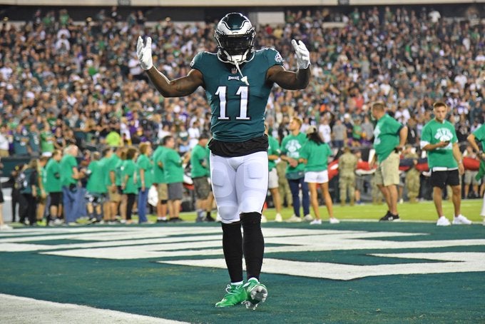 Philadelphia Eagles Philly Bird A.j. Brown NFL franchise record receiving yards catches touchdowns Terrell owens stats 2005 season