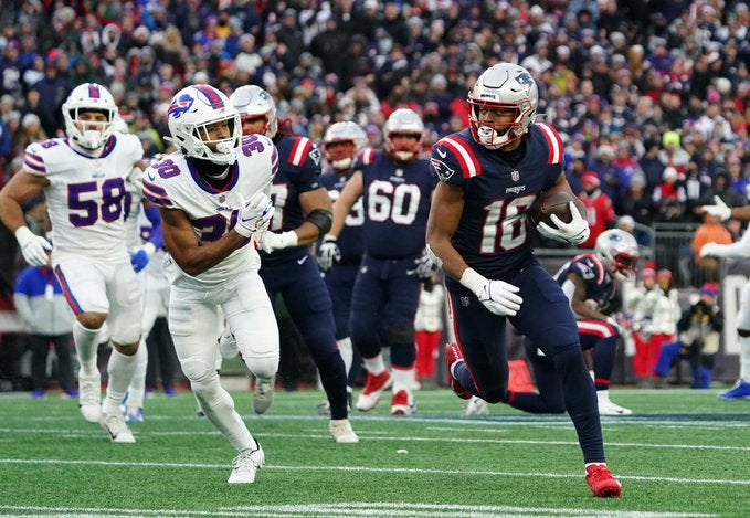 Buffalo Bills New England Patriots Jakobi Meyers offense defense leslie frazier pass passing yards receiver wide receiver rhamondre stevenson mac jones TNF thursday night football nfl news injury shoulder update report