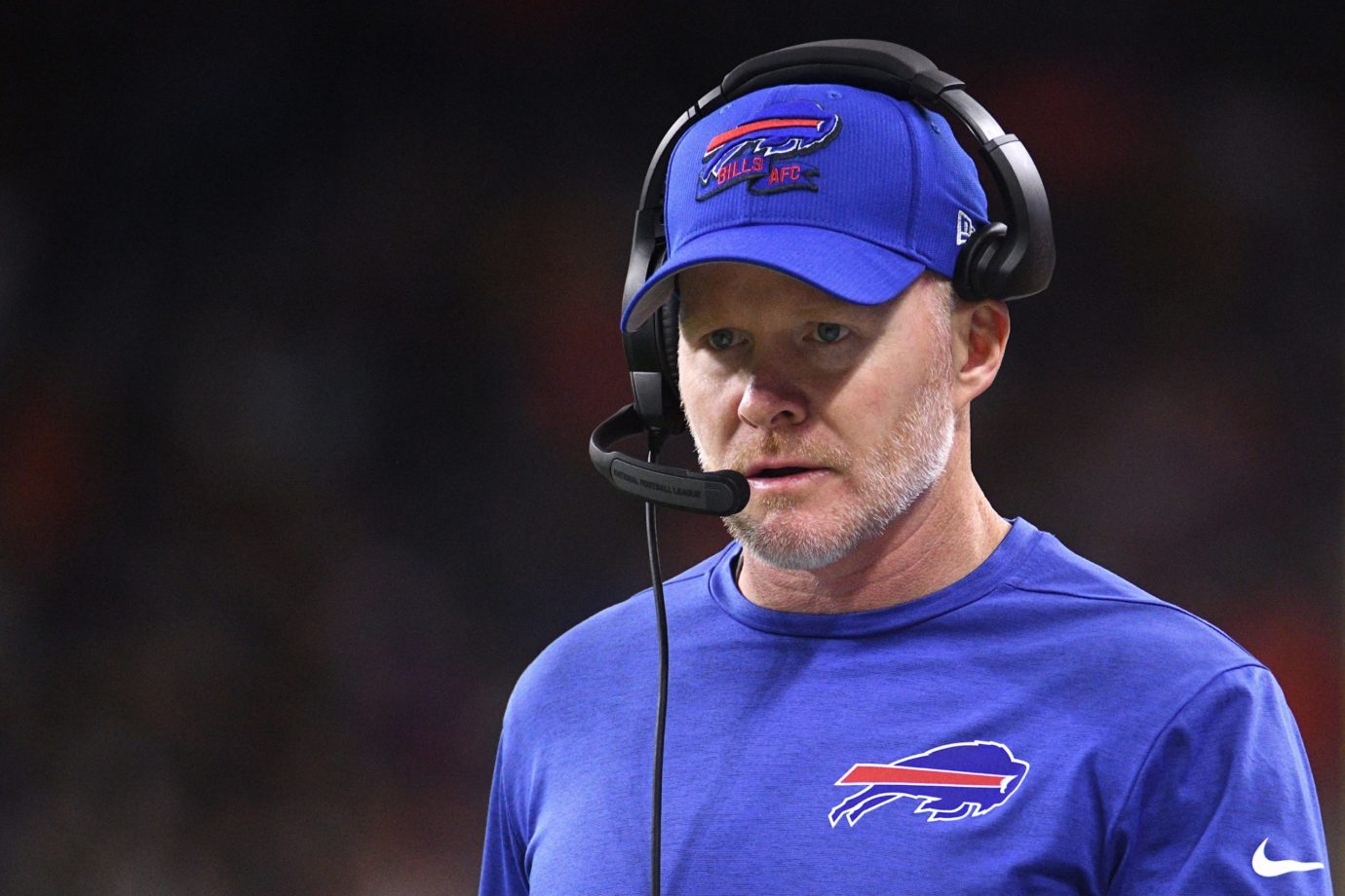 Nov 20, 2022; Detroit, Michigan, USA; Buffalo Bills head coach Sean McDermott during the first half against the Cleveland Browns at Ford Field. Mandatory Credit: Tim Fuller-USA TODAY Sports