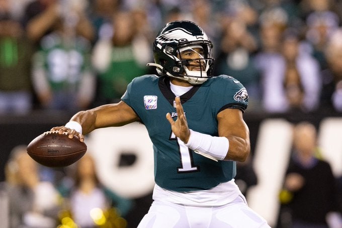 QB Quarterback Philadelphia Eagles Philly Jalen Hurts MVP stats rushing passing touchdowns Hall of Fame Peyton Manning Tom Brady Brett Favre NFL football news