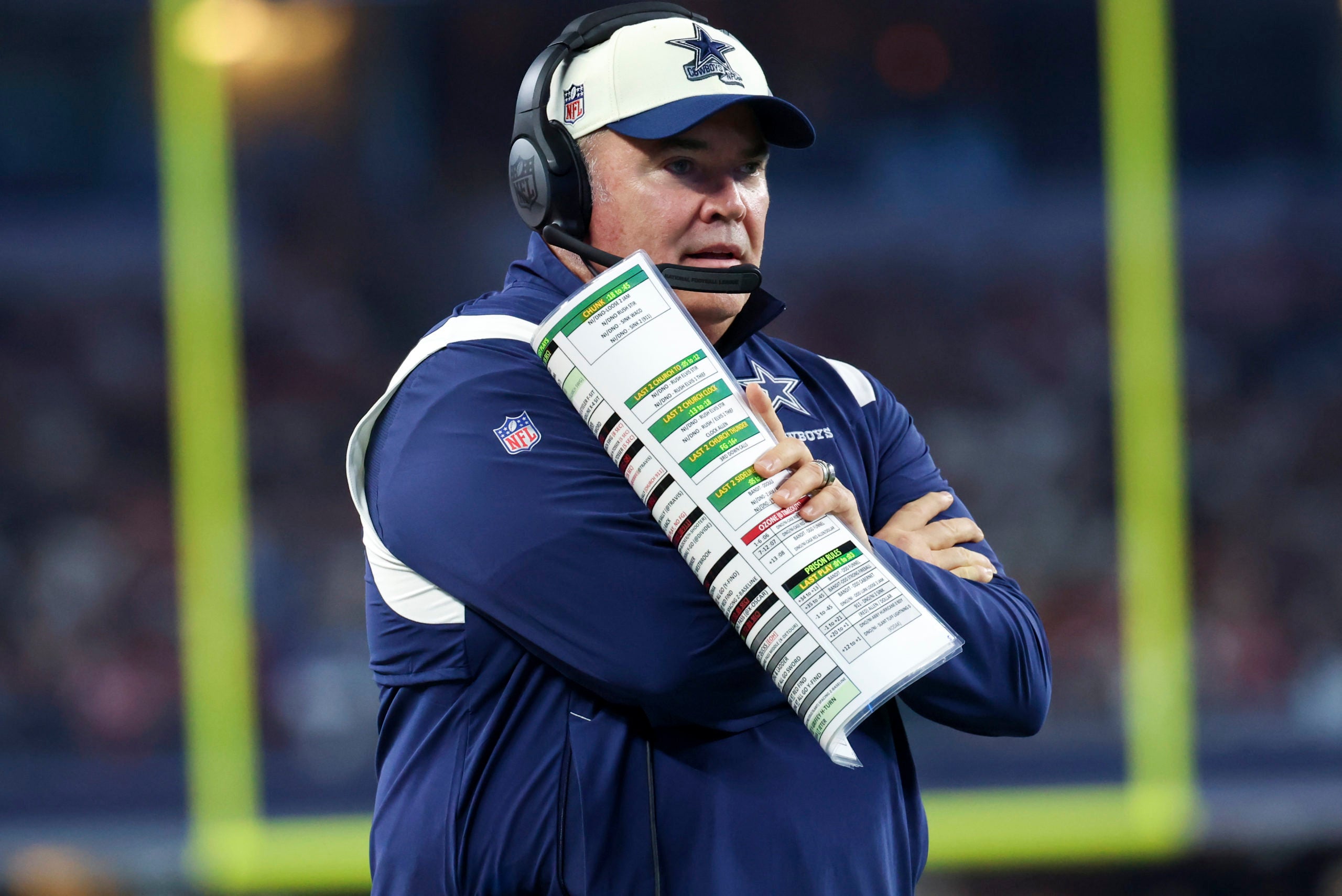 Sep 11, 2022; Arlington, Texas, USA; Dallas Cowboys head coach Mike McCarthy during the game against the Tampa Bay Buccaneers at AT&T Stadium. Mandatory Credit: Kevin Jairaj-USA TODAY Sports