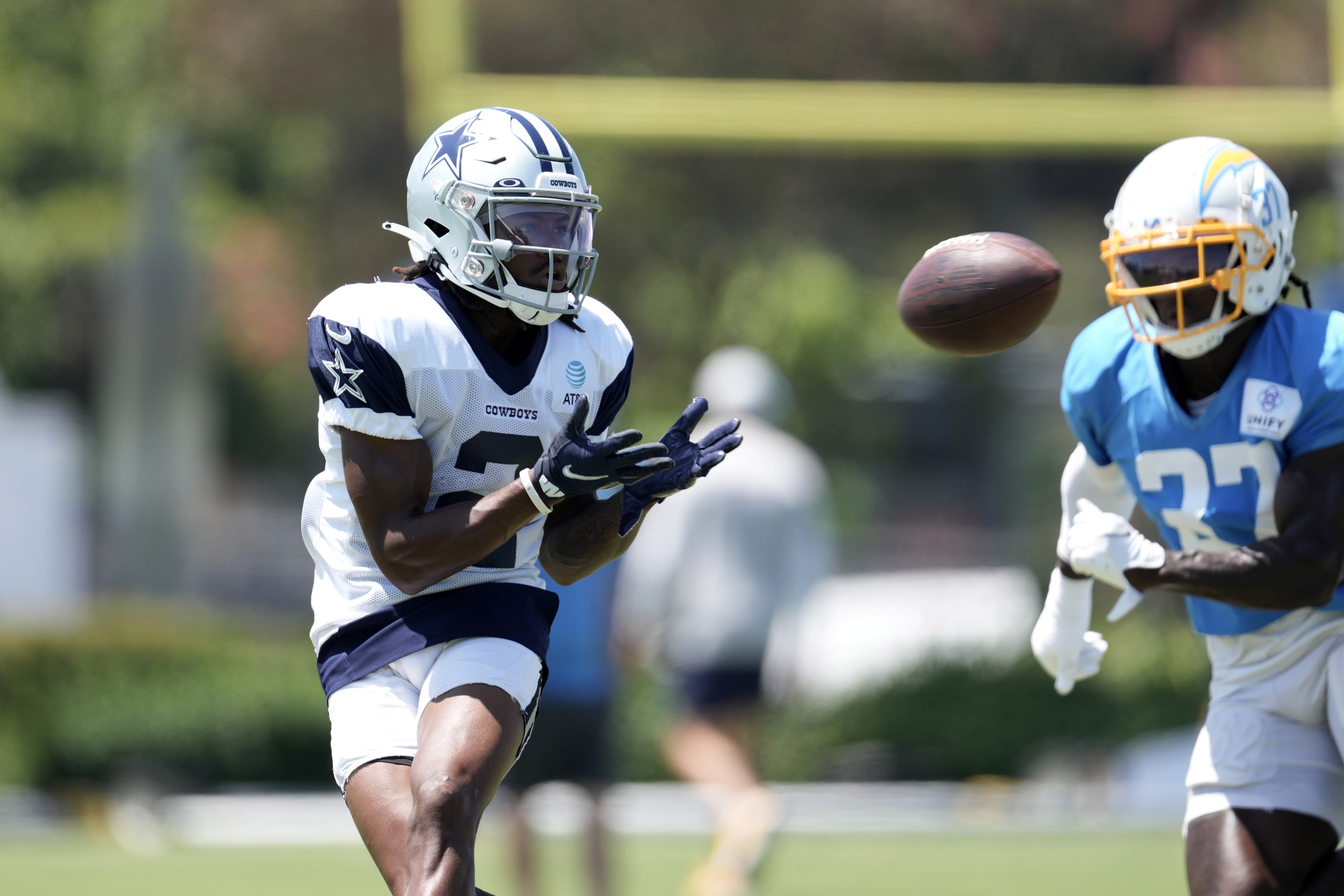 Aug 17, 2022; Costa Mesa, CA, USA; Dallas Cowboys receiver KaVontae Turpin (2) catches the ball during joint practice against the Los Angeles Chargers at Jack Hammett Sports Complex. Mandatory Credit: Kirby Lee-USA TODAY Sports