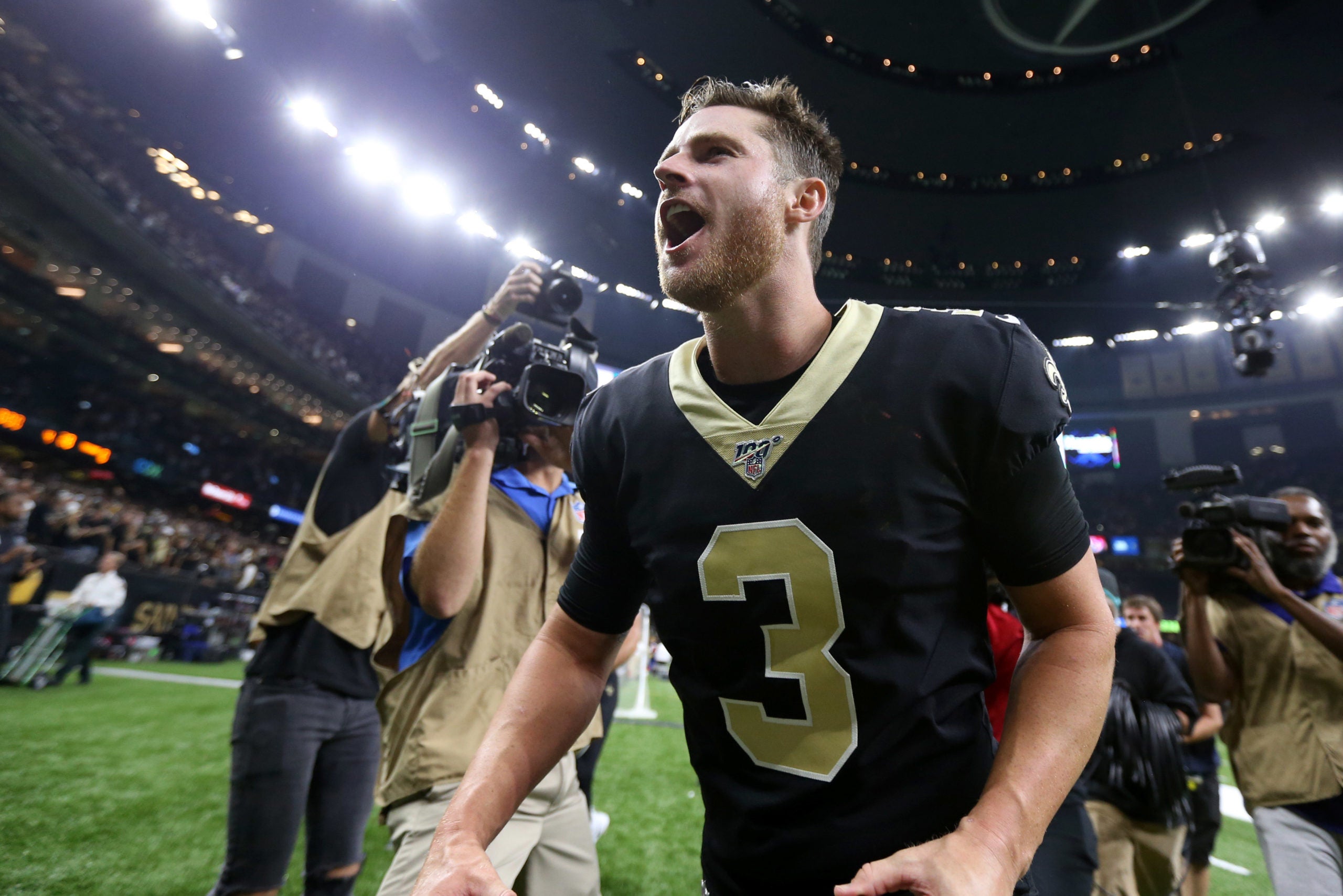 Lutz field goal injury Saints return kicker