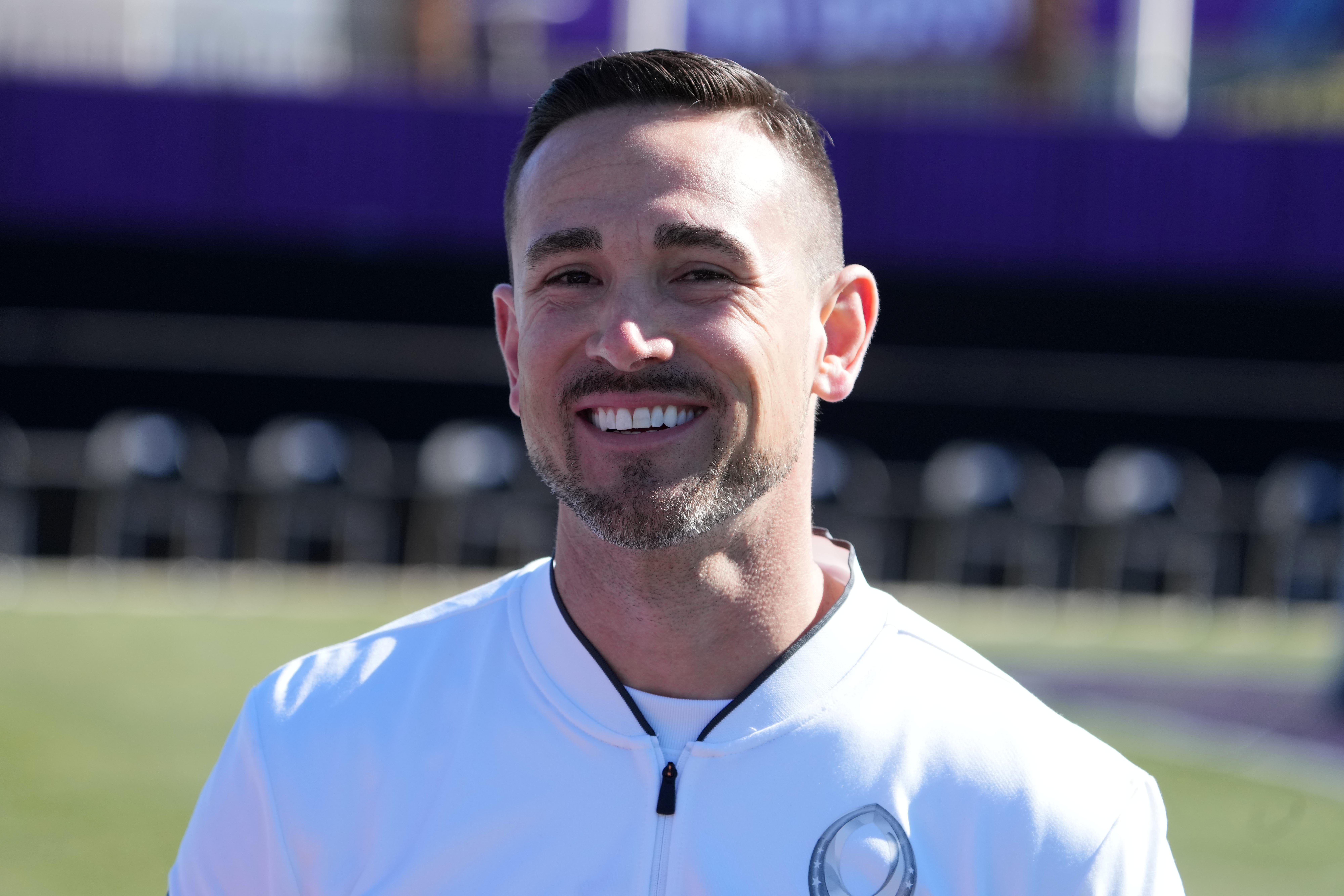 Feb 4, 2022; Las Vegas, NV, USA; Green Bay Packers coach Matt Lefleur during NFC practice at the Las Vegas Ballpark. Mandatory Credit: Kirby Lee-USA TODAY Sports