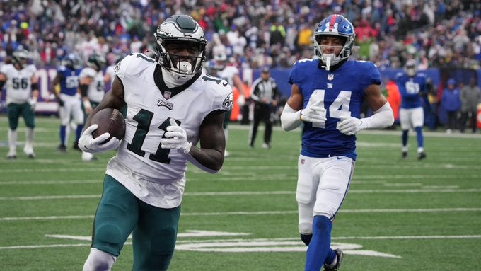 Philadelphia Eagles A.J. Brown Miles Sanders 1,00 yards rushing receiving NFL football franchise New York Giants news