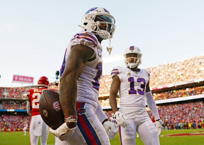 Buffalo Bills WR wide receiver Gabe Davis Josh Allen touchdown deep threat yards per catch reception NFL history Bills mafia Kansas City Chiefs 98 yards Pittsburgh Steelers NFL football news