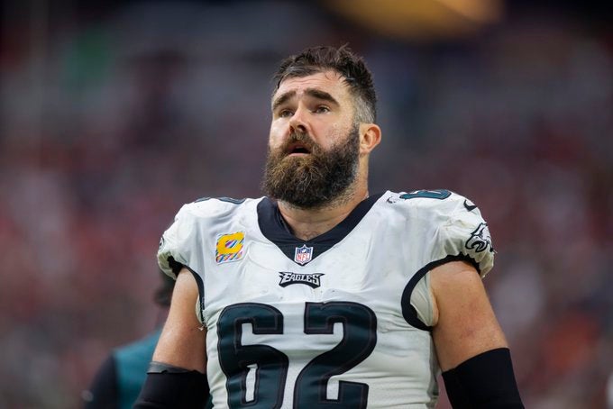 Philadelphia Eagles Jason Kelce center C NFL football No. 62 stats sack hit hurry pressure Jalen Hurts Nick Sirianni Arizona Cardinals Hall of Fame Pro Bowl All-Pro