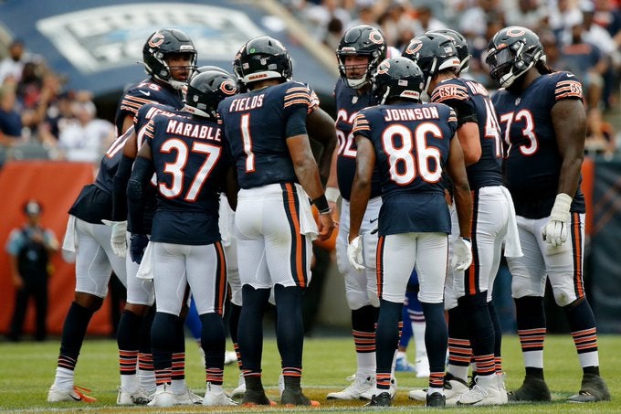 Chicago Bears coach coaching staff WR Velus Jones Jr. return punt fumble muff offense wide receiver play Week 5 Minnesota Vikings Week 4 New York Giants passing game stats yards catches touchdowns NFL football