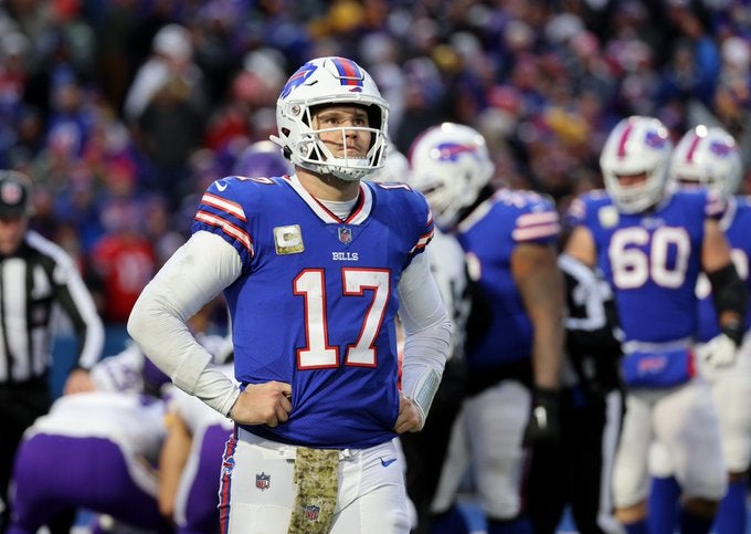 Buffalo Bills Josh Allen quarterback QB injury elbow loss overtime minnesota Vikings mindset Kyle Brandt's Basement podcast Bills MAfia NFL football news