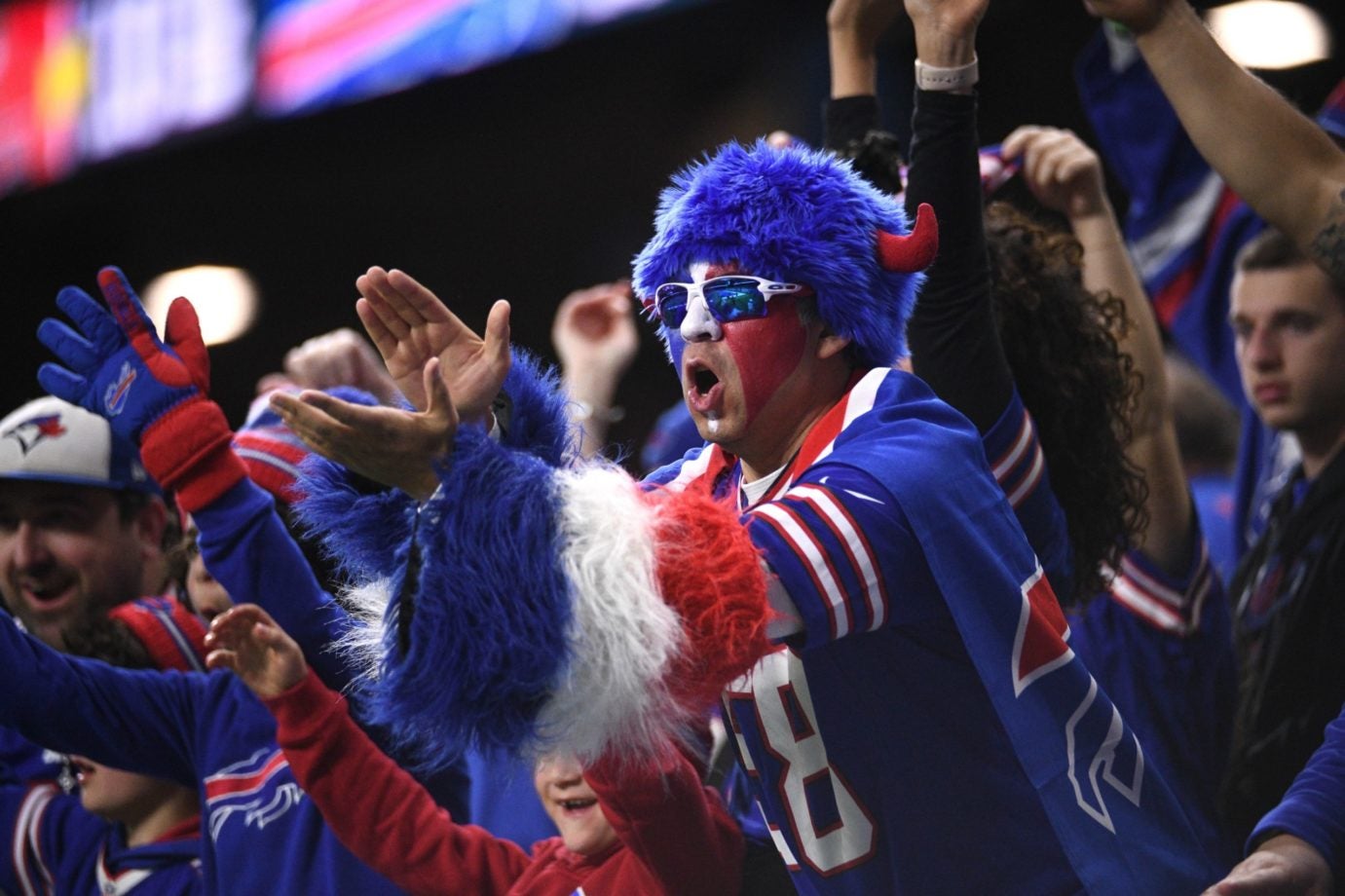 Nov 20, 2022; Detroit, Michigan, USA; Buffalo Bills fans during the game against the Cleveland Browns at Ford Field. Mandatory Credit: Tim Fuller-USA TODAY Sports