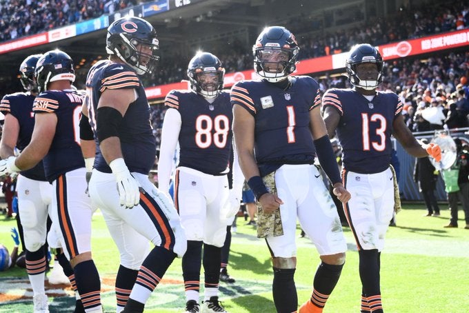 Chicago bears Justin Fields NFL coach coaches head defense offense Detroit Lions win loss Week 10 Dan Campbell Jeff Okudah QB qaurterback news football run pass passing rushing yards touchdowns TD