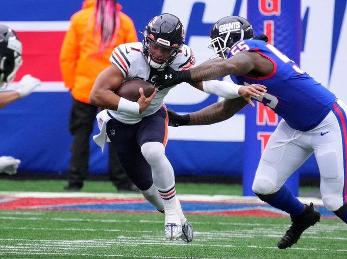 Chicago Bears QB Justin Fields ESPN NFL analyst Dan Orlovsky football offensive line wide receivers develop development