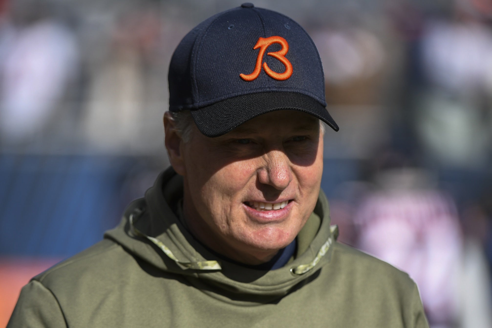 Nov 13, 2022; Chicago, Illinois, USA; Chicago Bears head coach Matt Eberflus during warmups before the game against the Detroit Lions at Soldier Field. Mandatory Credit: Matt Marton-USA TODAY Sports