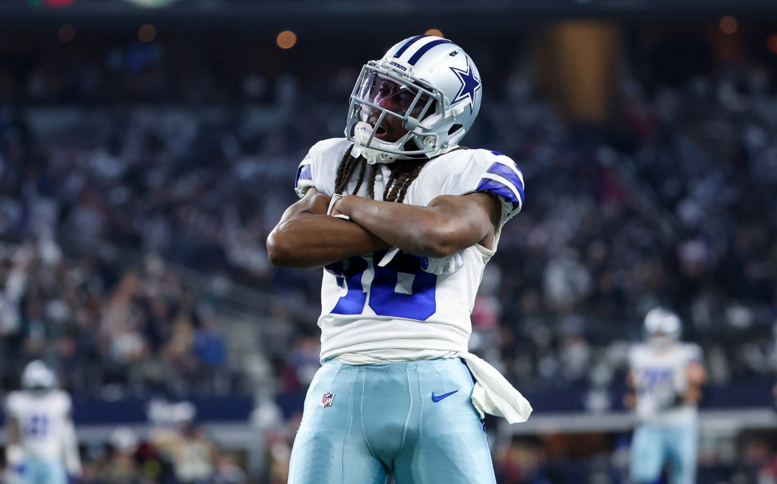 Dec 24, 2022; Arlington, Texas, USA;  Dallas Cowboys wide receiver T.Y. Hilton (16) reacts after making a catch during the fourth quarter against the Philadelphia Eagles at AT&T Stadium. Mandatory Credit: Kevin Jairaj-USA TODAY Sports