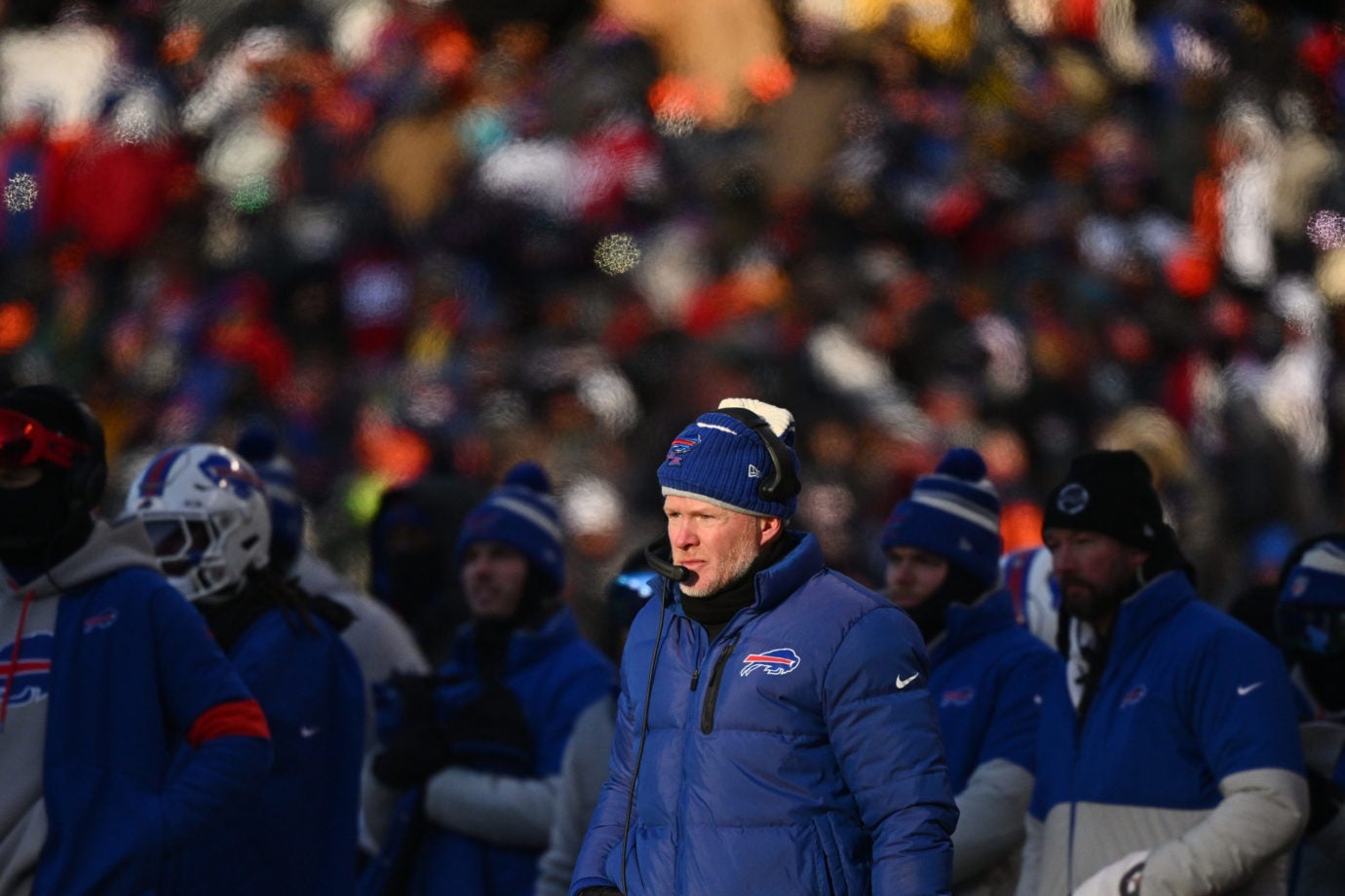Dec 24, 2022; Chicago, Illinois, USA;  Buffalo Bills head coach Sean McDermott watches his team play against the Chicago Bears in the second half at Soldier Field. Buffalo defeated Chicago 35-13. Mandatory Credit: Jamie Sabau-USA TODAY Sports