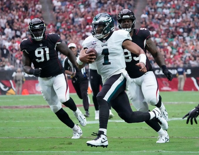 Jalen Hurts Philadelphia Eagles NFL record rushing touchdowns TD QB quarterback Cam Newton