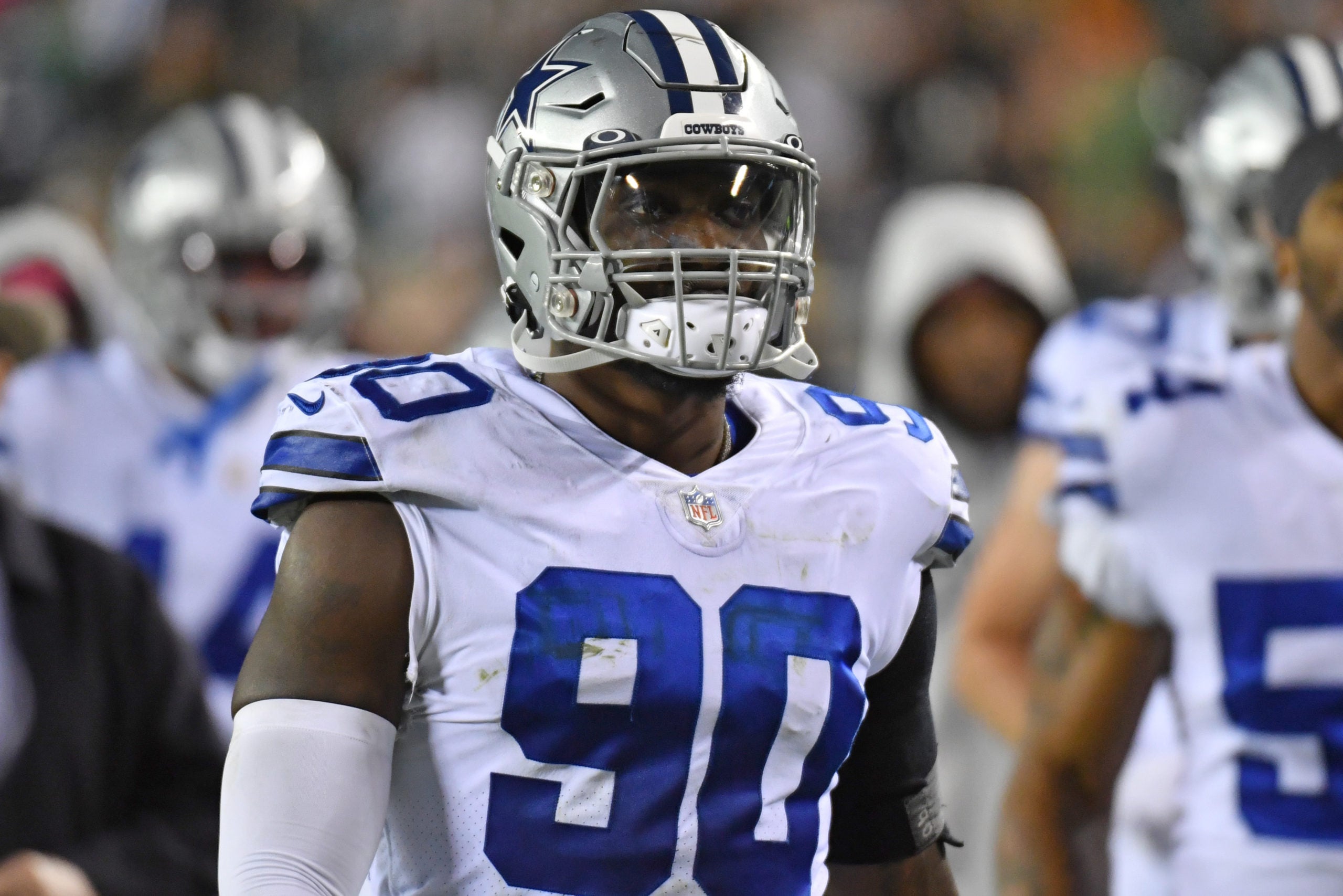 Oct 16, 2022; Philadelphia, Pennsylvania, USA; Dallas Cowboys defensive end DeMarcus Lawrence (90) against the Philadelphia Eagles at Lincoln Financial Field. Mandatory Credit: Eric Hartline-USA TODAY Sports