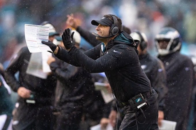 Philadelphia Eagles Philly rushing yards Miles Sanders career high Nick Sirianni head coach running back Jalen Hurts Kennth Gainwell Week 4 NFL football postgame press conference quote