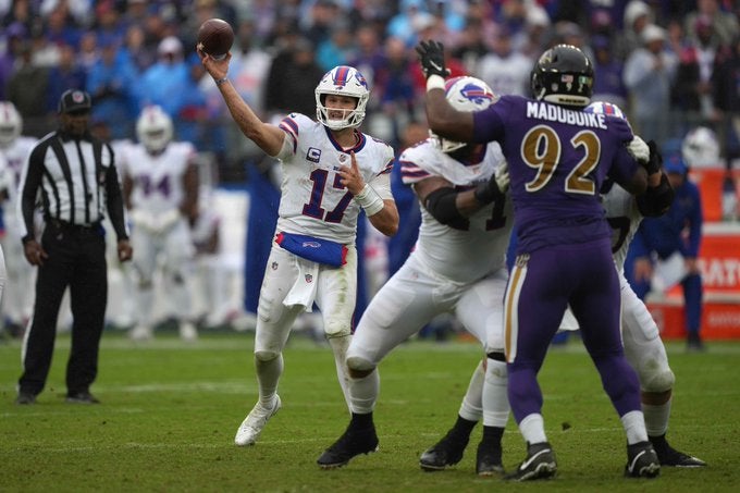 Josh Allen Buffalo Bills QB Week 4 Baltimore Ravens pass rain fourth quarter Dawson Knox Pittsburgh Steelers not human mortal
