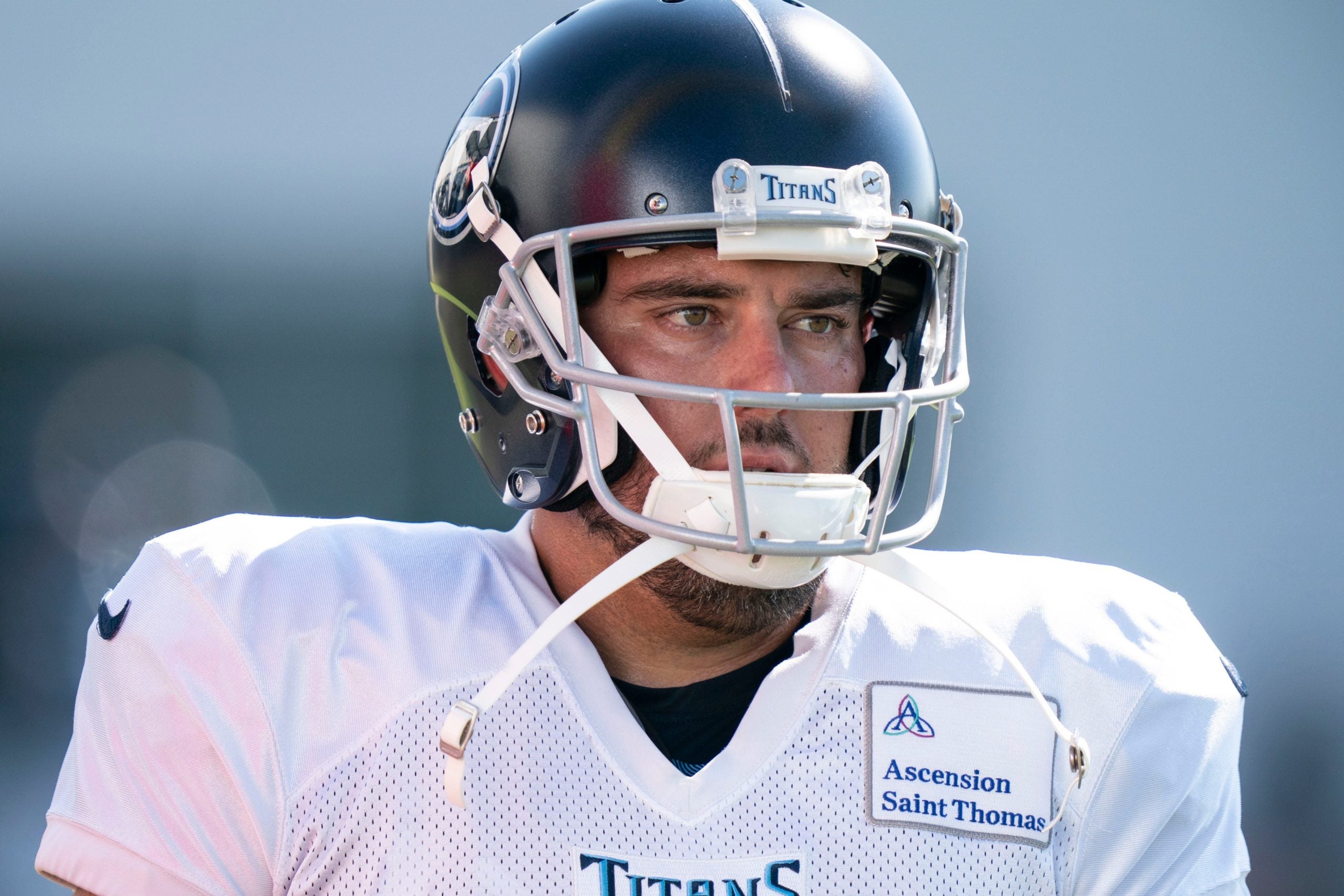 Tennessee Titans place kicker Randy Bullock (14) walks across the field during a joint training camp practice against the Arizona Cardinals at Ascension Saint Thomas Sports Park Wednesday, Aug. 24, 2022, in Nashville, Tenn. Nas Titans Cardinals 010