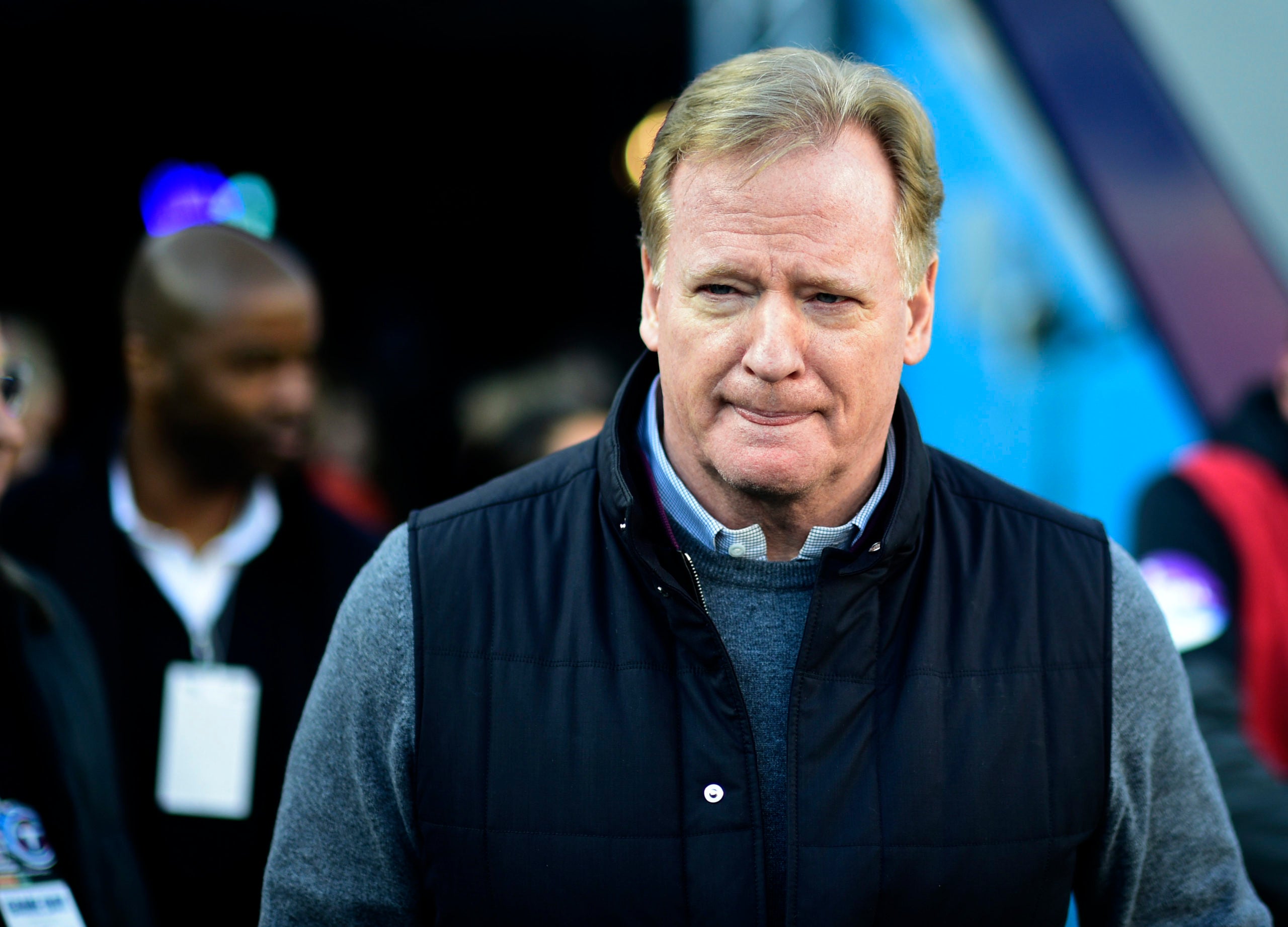 Jan 22, 2022; Nashville, Tennessee, USA; NFL commissioner Roger Goodell before an AFC Divisional playoff football game between the Tennessee Titans and Cincinnati Bengals at Nissan Stadium. Mandatory Credit: Steve Roberts-USA TODAY Sports