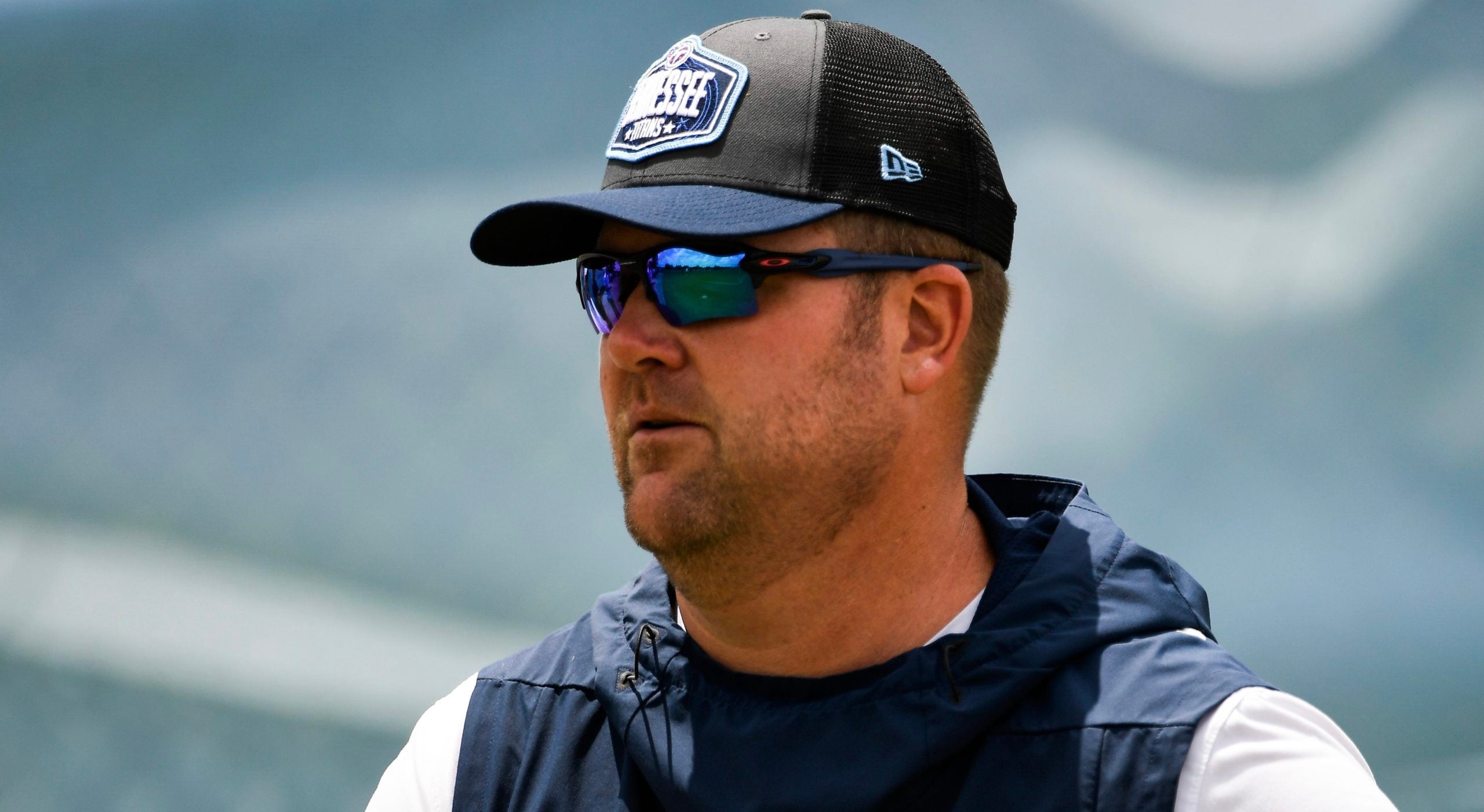 Titans general manager Jon Robinson watches practice at Saint Thomas Sports Park Thursday, May 27, 2021 in Nashville, Tenn. Nas Titans Otas 021