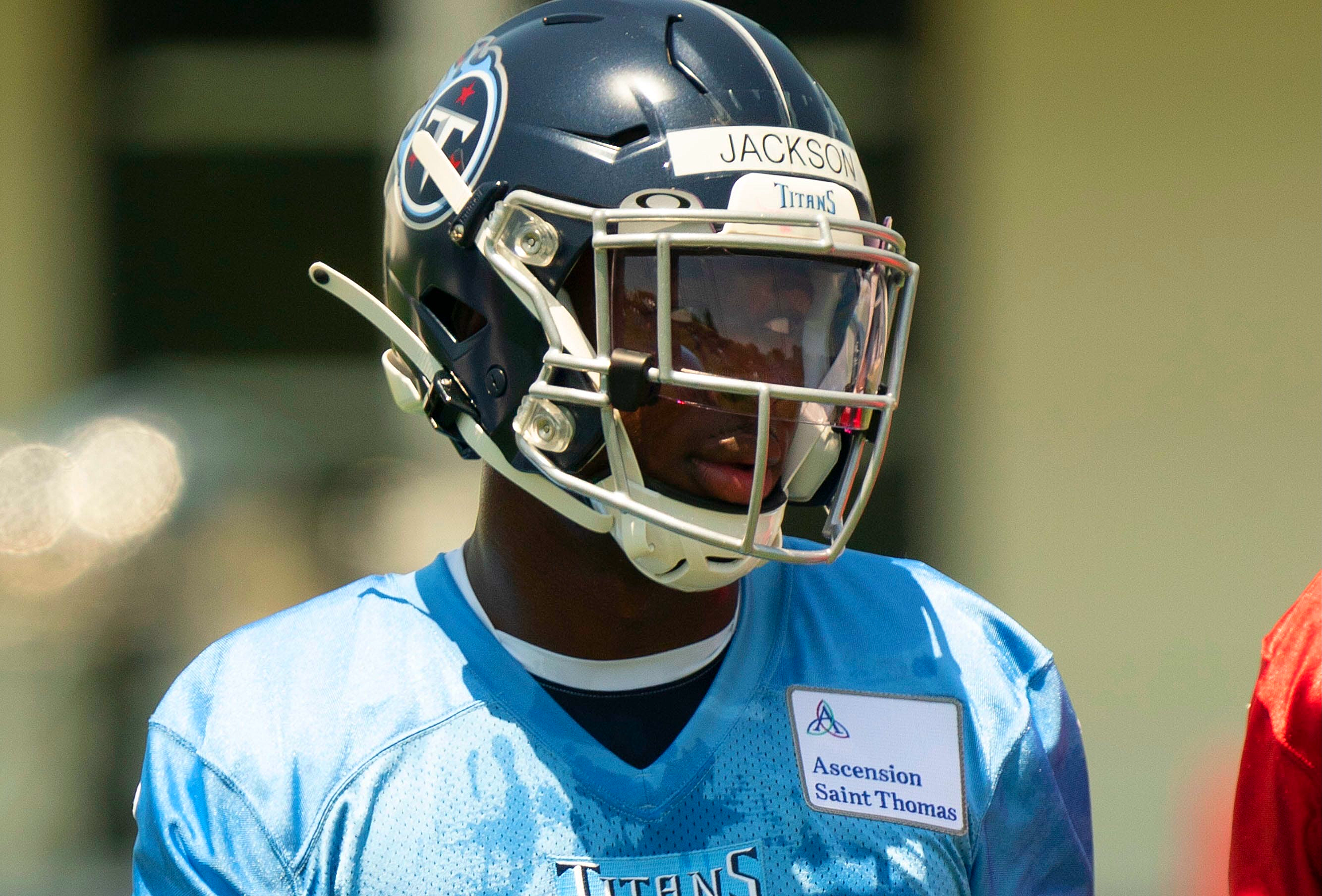 Titans safety Theo Jackson (29) warms up during a rookie minicamp practice at Saint Thomas Sports Park Friday, May 13, 2022, in Nashville, Tennessee.