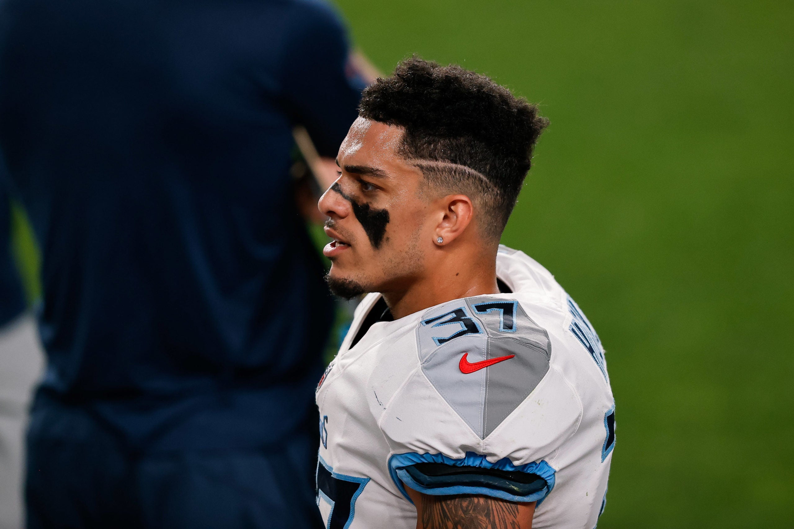 Sep 14, 2020; Denver, Colorado, USA; Tennessee Titans safety Amani Hooker (37) in the fourth quarter against the Denver Broncos at Empower Field at Mile High. Mandatory Credit: Isaiah J. Downing-USA TODAY Sports