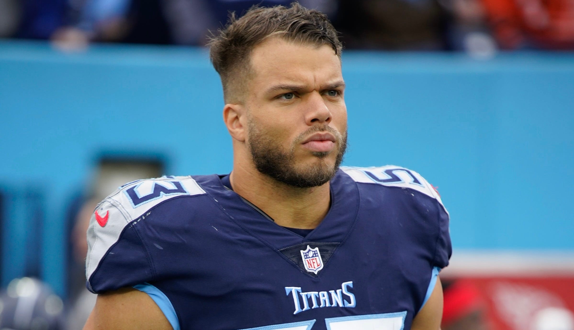 Tennessee Titans linebacker Dylan Cole (53) takes the field to face the Jacksonville Jaguars at Nissan Stadium Sunday, Dec. 11, 2022, in Nashville, Tenn. Nfl Jacksonville Jaguars At Tennessee Titans