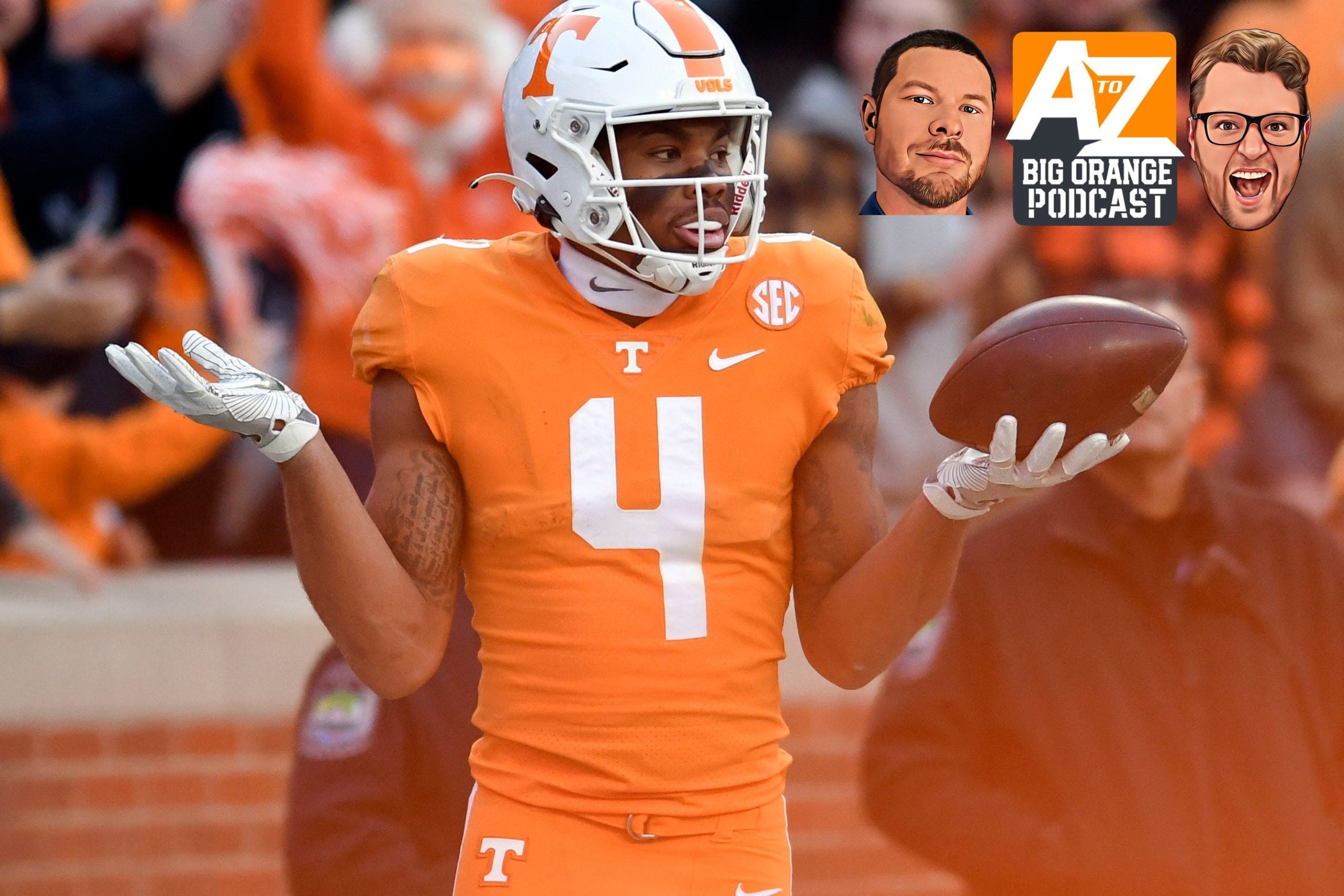 Tennessee wide receiver Cedric Tillman (4) celebrates after scoring a touchdown in the NCAA college football game between the Tennesse Volunteers and Vanderbilt Commodores in Knoxville, Tenn. on Saturday, November 27, 2021. Kns Tennessee Vanderbilt Football