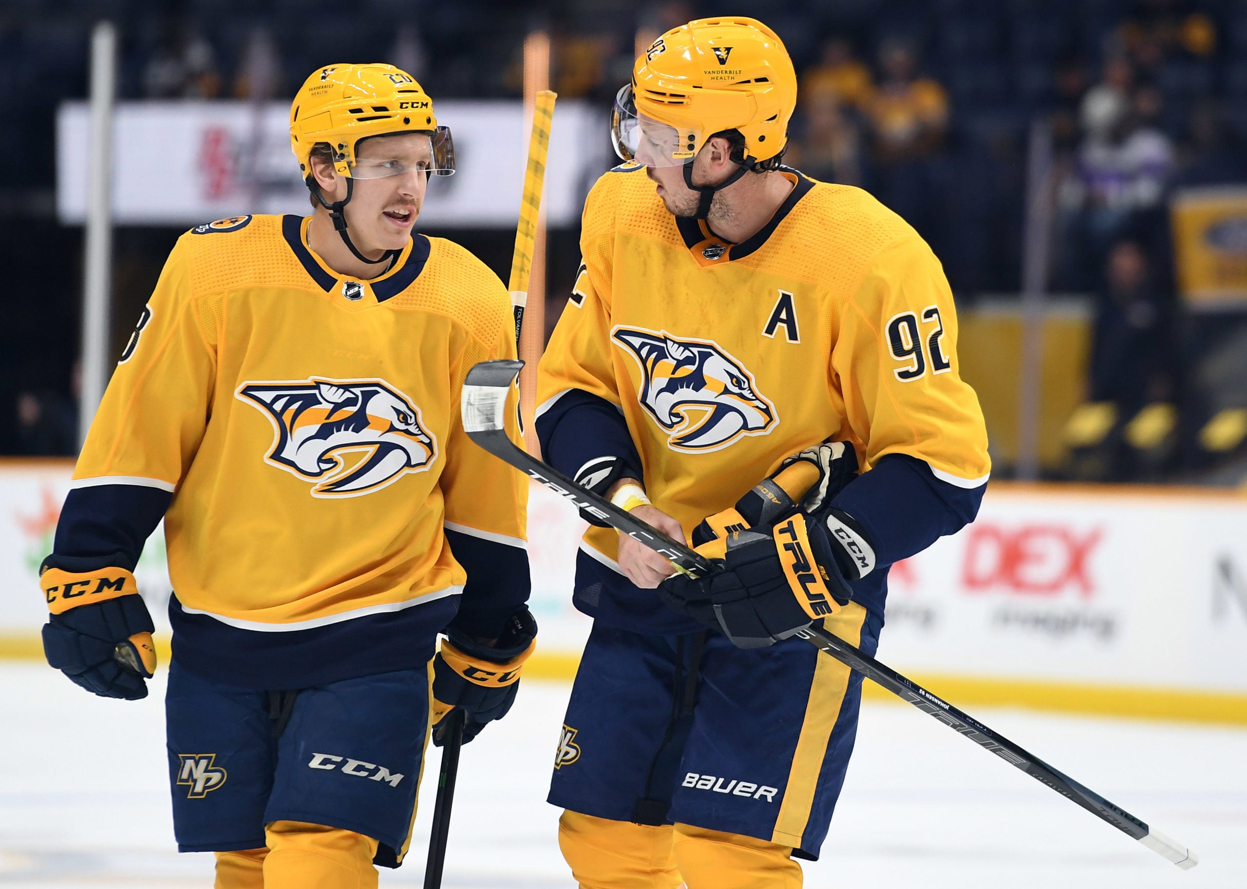 Predators forward Eeli Tolvanen with Ryan Johansen