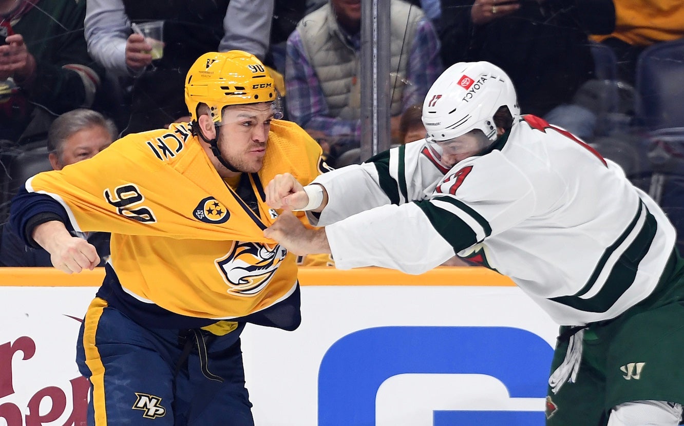 Nashville Predators fights Mark Borowiecki